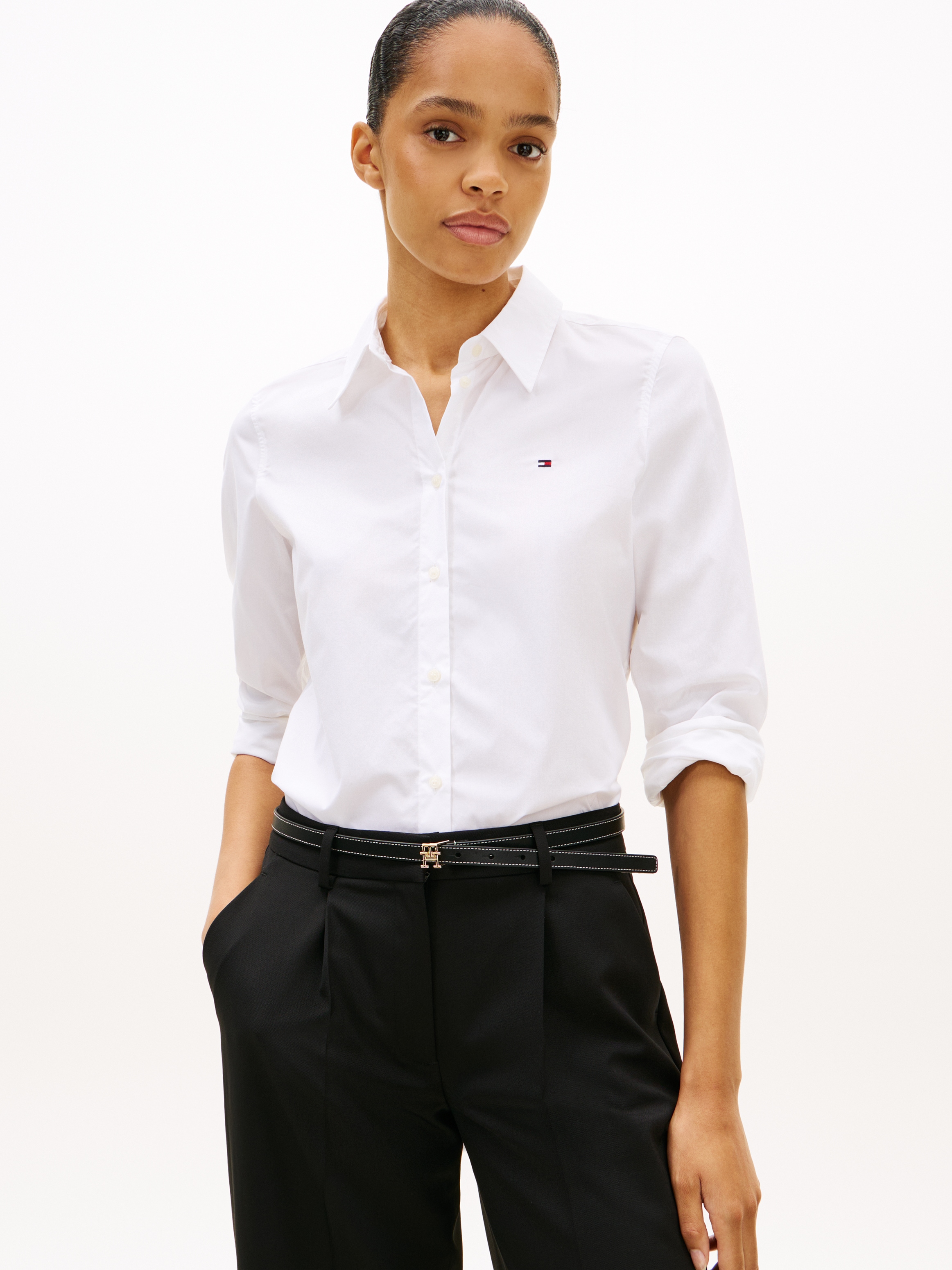 Tommy Hilfiger Hemdbluse "STRETCH REGULAR LS SHIRT" mit gesticktem Tommy Hi günstig online kaufen