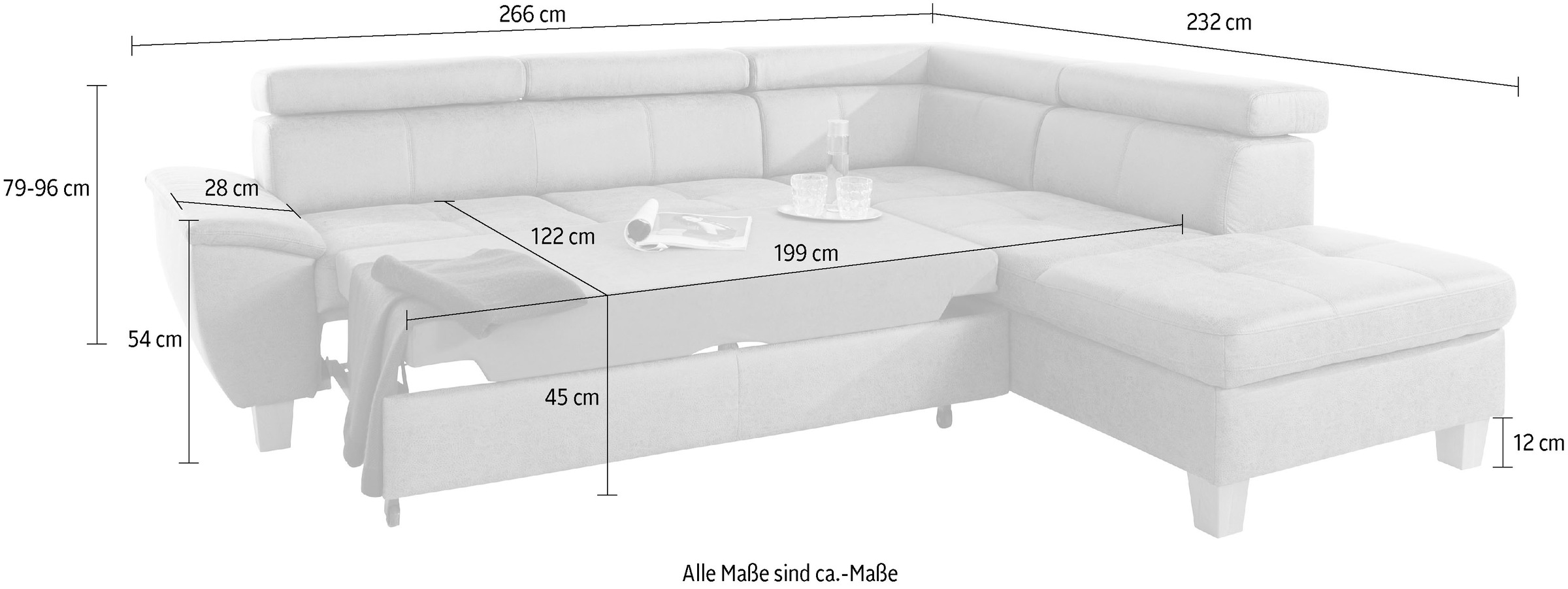exxpo - sofa fashion Ecksofa »Enya, aufwendige Detailverarbeitung, hoher Sitzkomfort, bequem, L-Form«, mit Kopfteilverstellung, wahlweise Bettfunktion u. Bettkasten