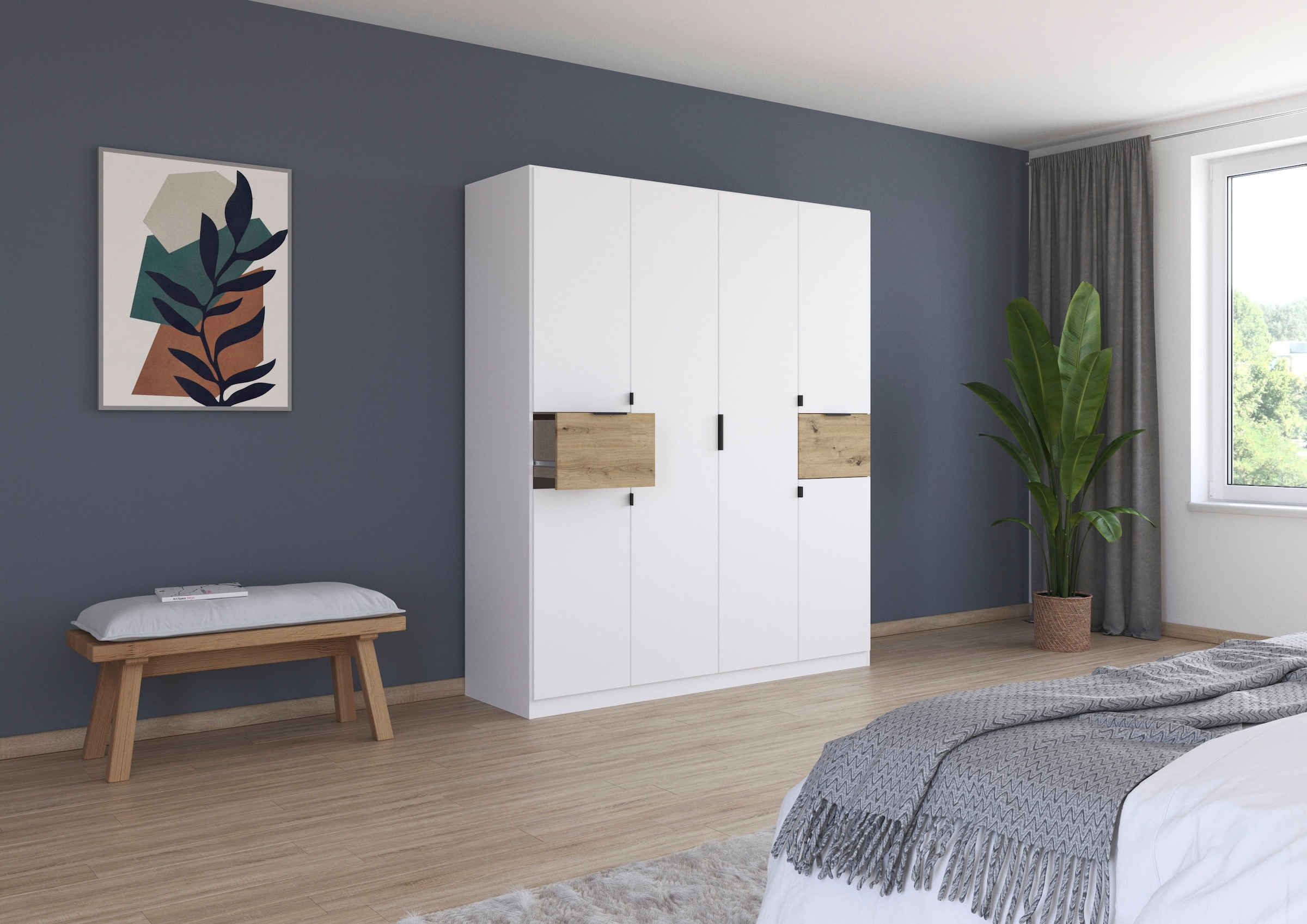 rauch Drehtürenschrank »Kleiderschrank Schrank Garderobe Wäscheschrank TICAO«, (Schubladen in der Höhe variabel positionierbar), mit 2 geräumigen Schubladen, viel Stauraum MADE IN GERMANY