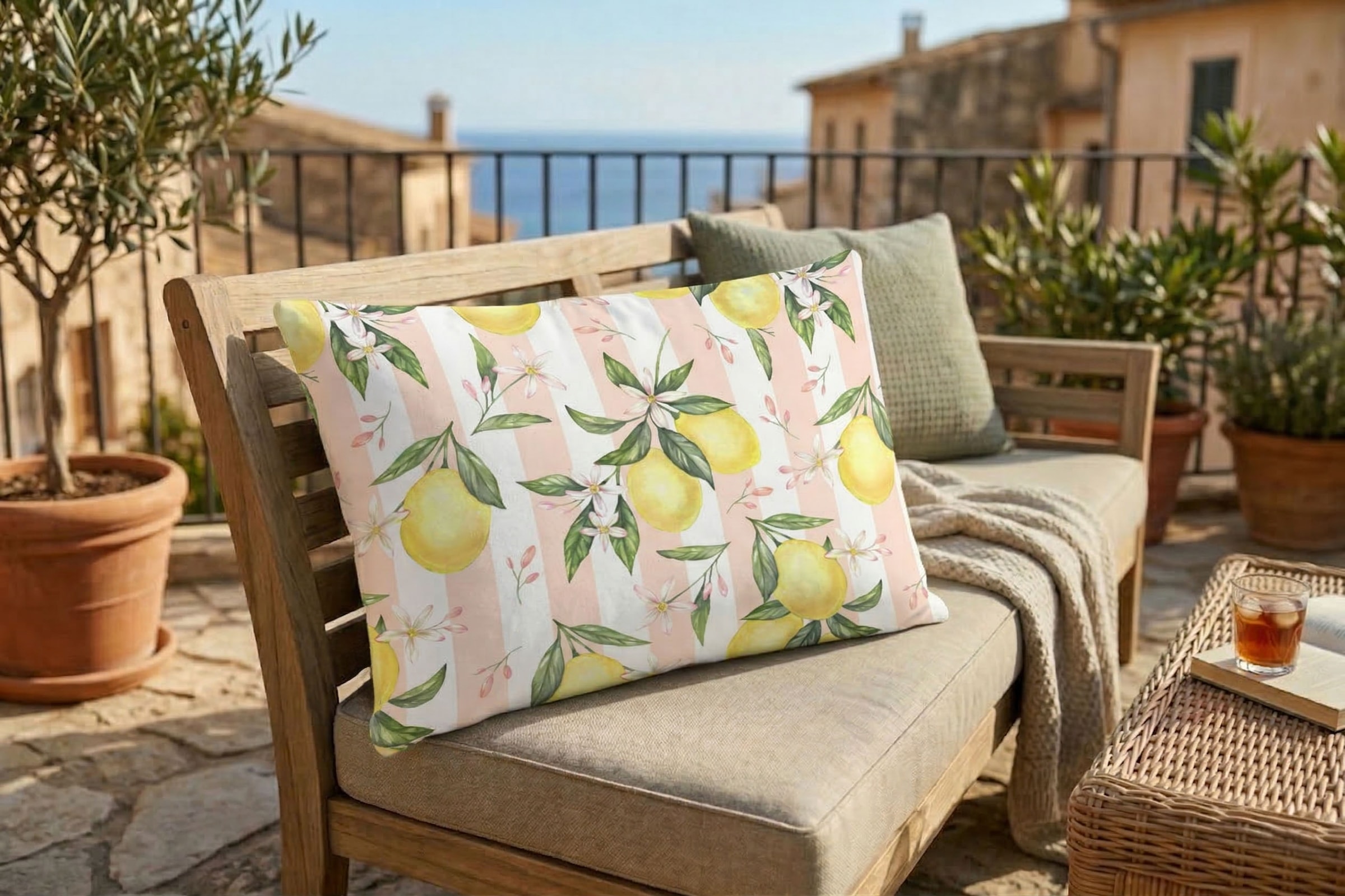 queence Dekokissen »Zitronen Rosa gestreift« Premium Outdoor Kissenbezug; Format: 60x40 cm