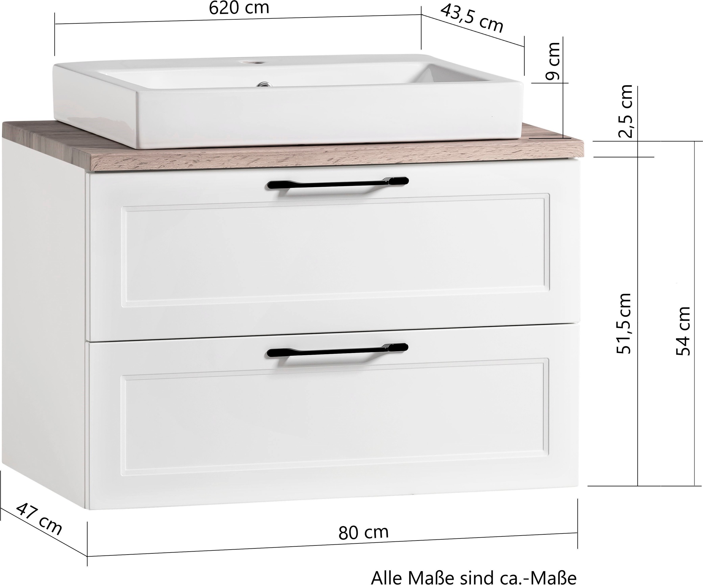 HELD MÖBEL Aufsatzwaschbecken »Lana«, Badmöbel inkl. Waschbecken, 80 cm breit