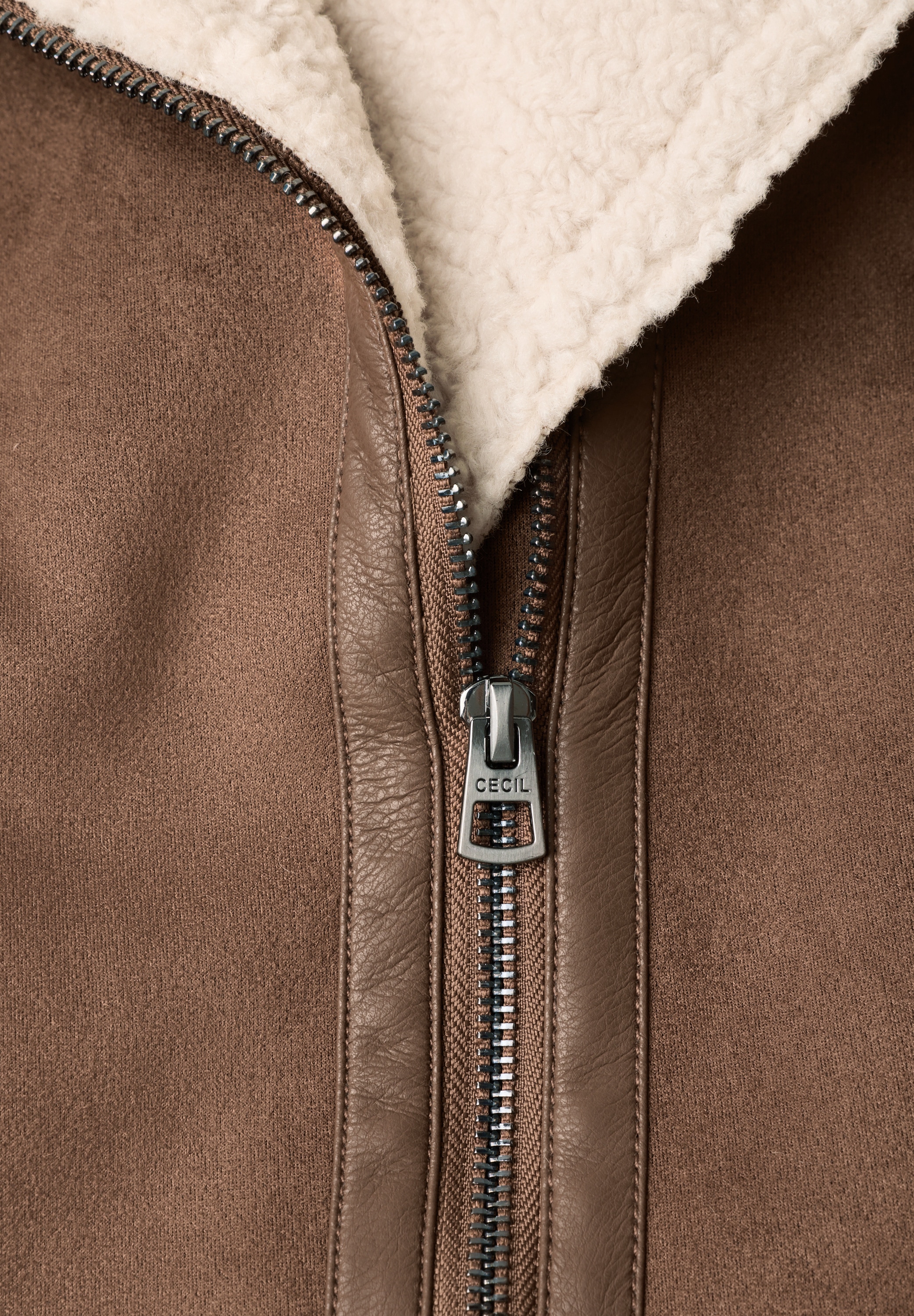 Cecil Lederimitatjacke ohne Kapuze mit Teddy-Details