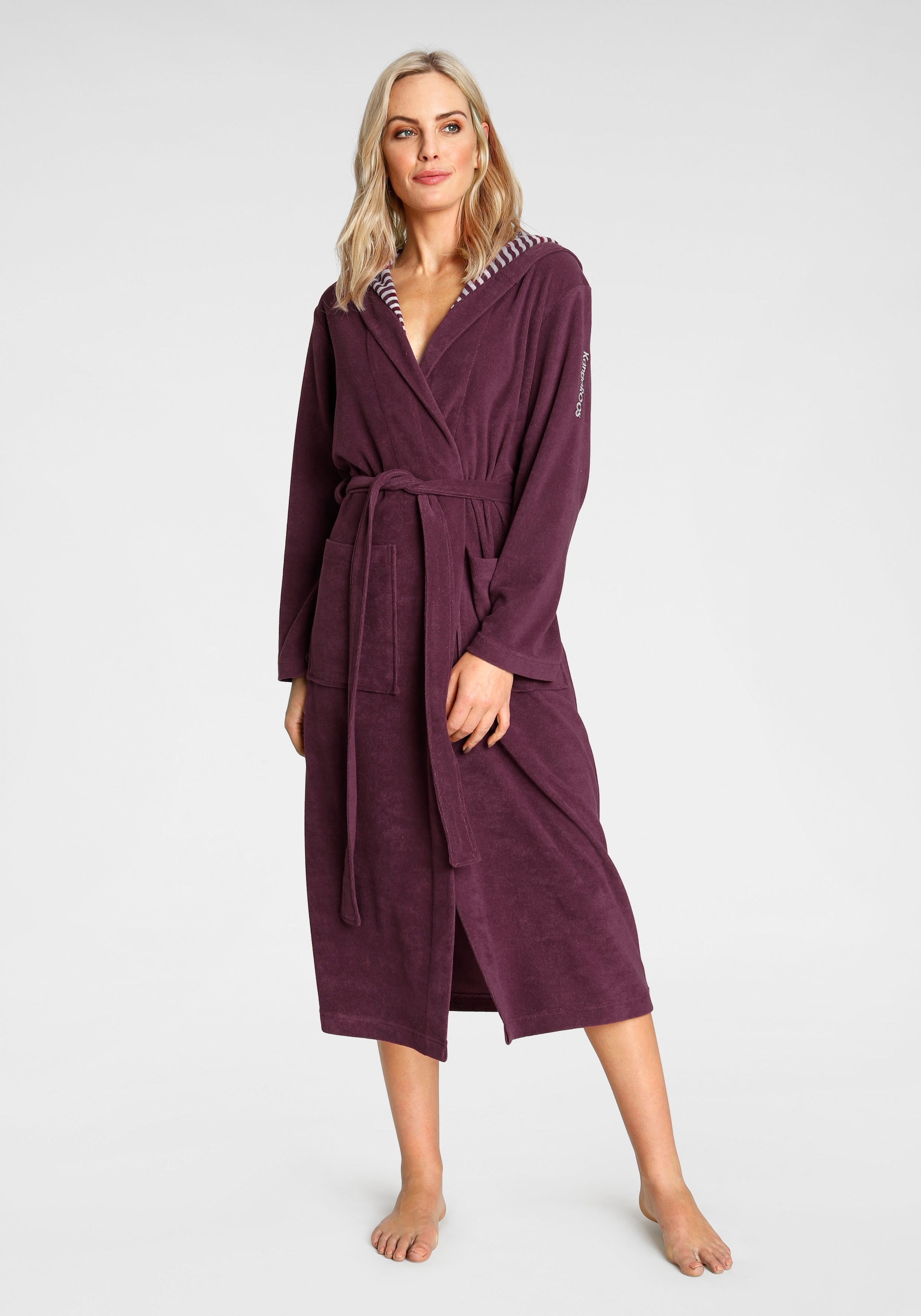 KangaROOS Damenbademantel "Dalia", (1 St.), Uni-Farben und innen mit Streif günstig online kaufen