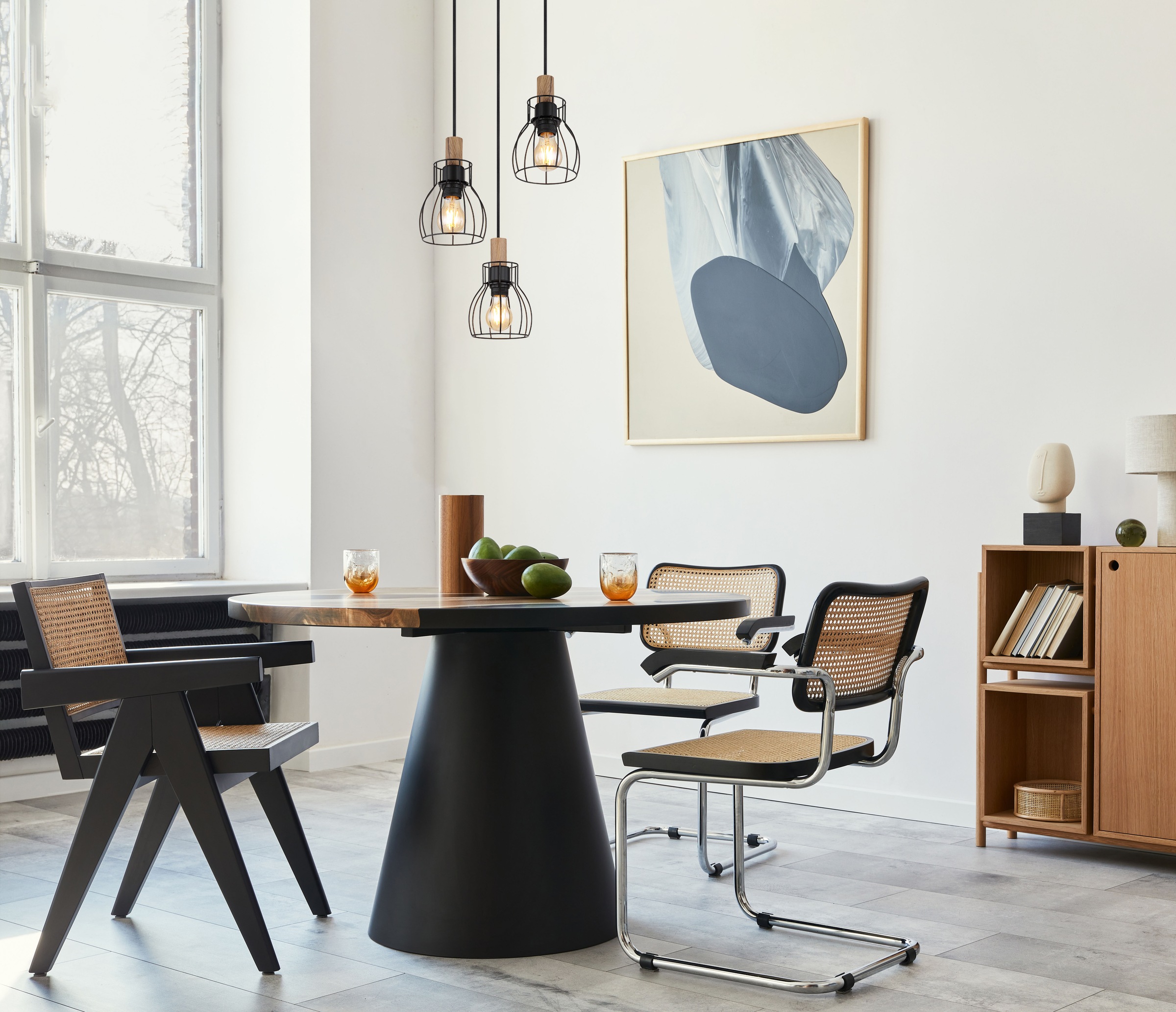 GLOBO LIGHTING Hängeleuchte »MINA« E27 1 Stk. Hängeleuchte Schwarz/Holz, Aluminiumstäbe, höhenverstellbar, E27