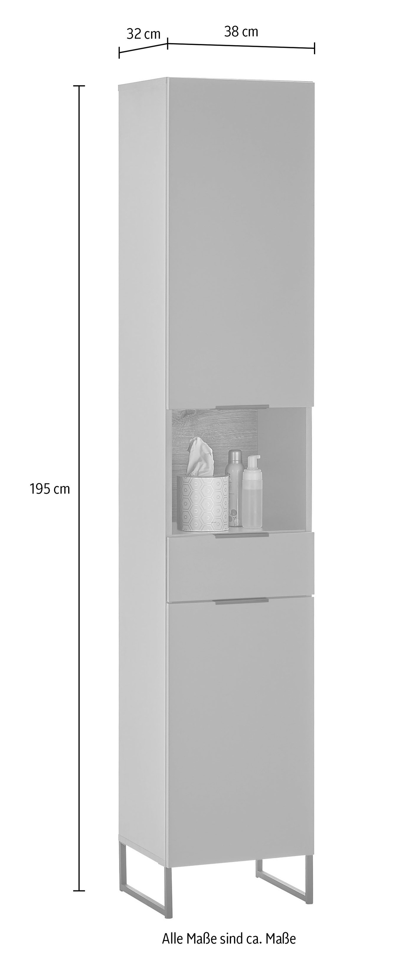 BASIC by Balculina Hochschrank »Denver Hochschrank, Badezimmerschrank BxHxT 38x195x32«, (1 St.), Breite 38 cm, Tür L/R montierbar, Softclose