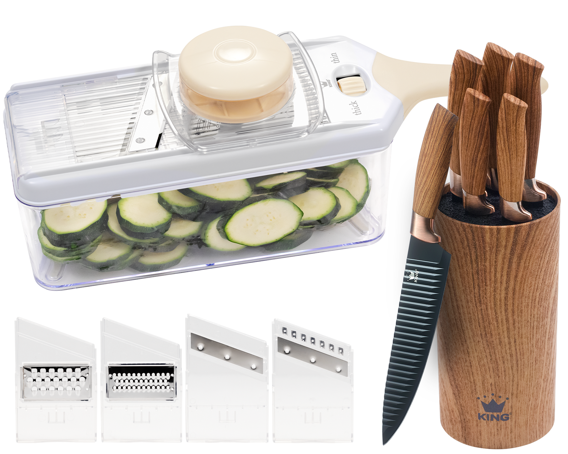 KING Multireibe "Veggie-Reibe" Reibe inkl. Auffangbehälter, 4 Klingeneinsätze