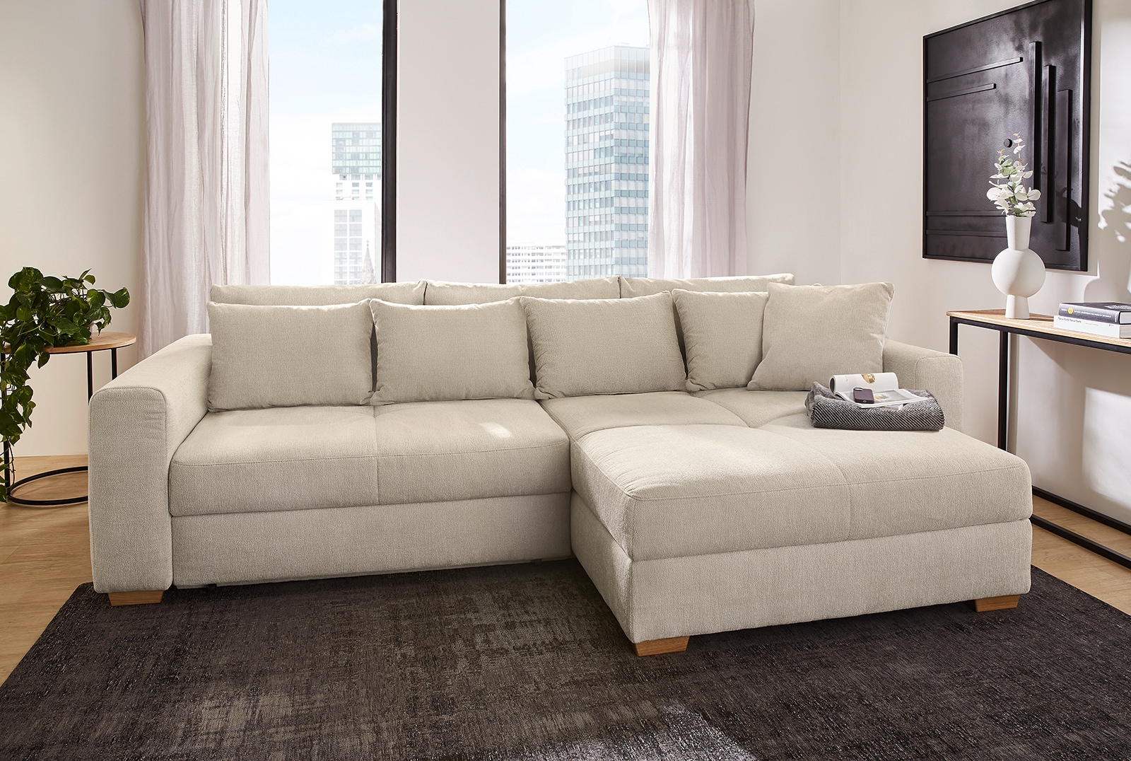 Jockenhöfer Gruppe Ecksofa "Kampen L-Form, B: 288 cm, Liegefl. 153x245 cm" mit Schlaffunktion, Bettkasten & Zierkissen, Federkern