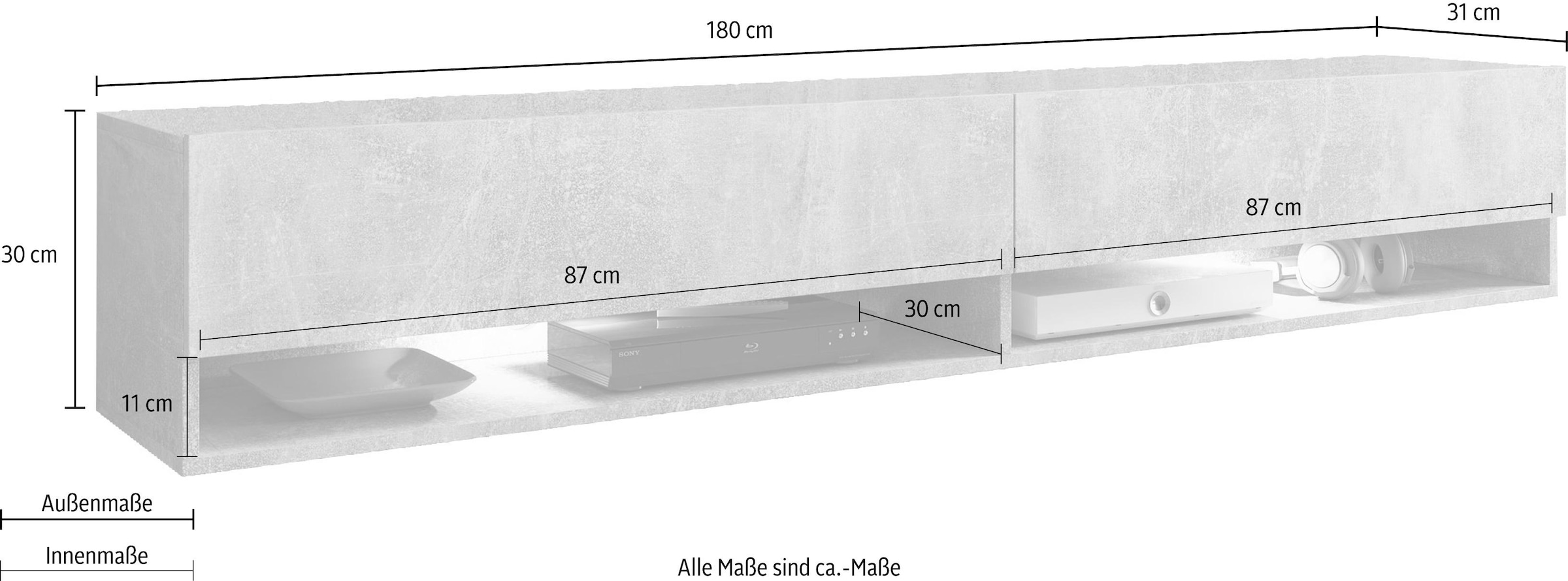 INOSIGN Lowboard, Breite 180 cm, stehend und hängend