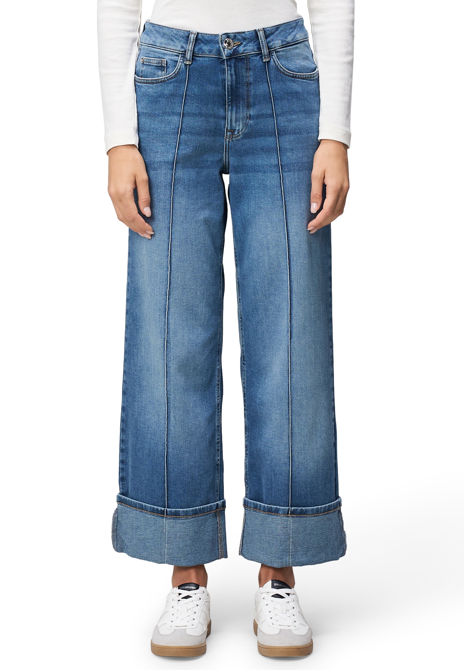 Zero Slim-fit-Jeans "Damen weites Bein mit Umschlag 28 Inch" günstig online kaufen