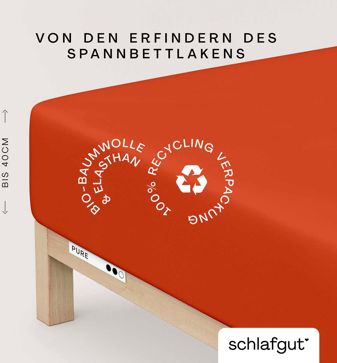 Schlafgut Spannbettlaken "PURE BOXSPRING Bio-Baumwolle mit Elasthan, 170 g/m², Bettlaken" PREMIUM Boxspringbett Laken bis 40 cm Höhe, dehnbar blickdicht, straff