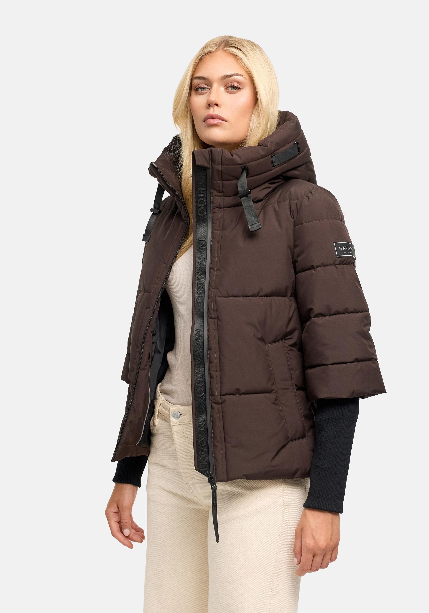 Navahoo Steppjacke "Lotusherz XIV" mit Kapuze Warme gesteppte Winterjacke mit Rippstrickärmeln