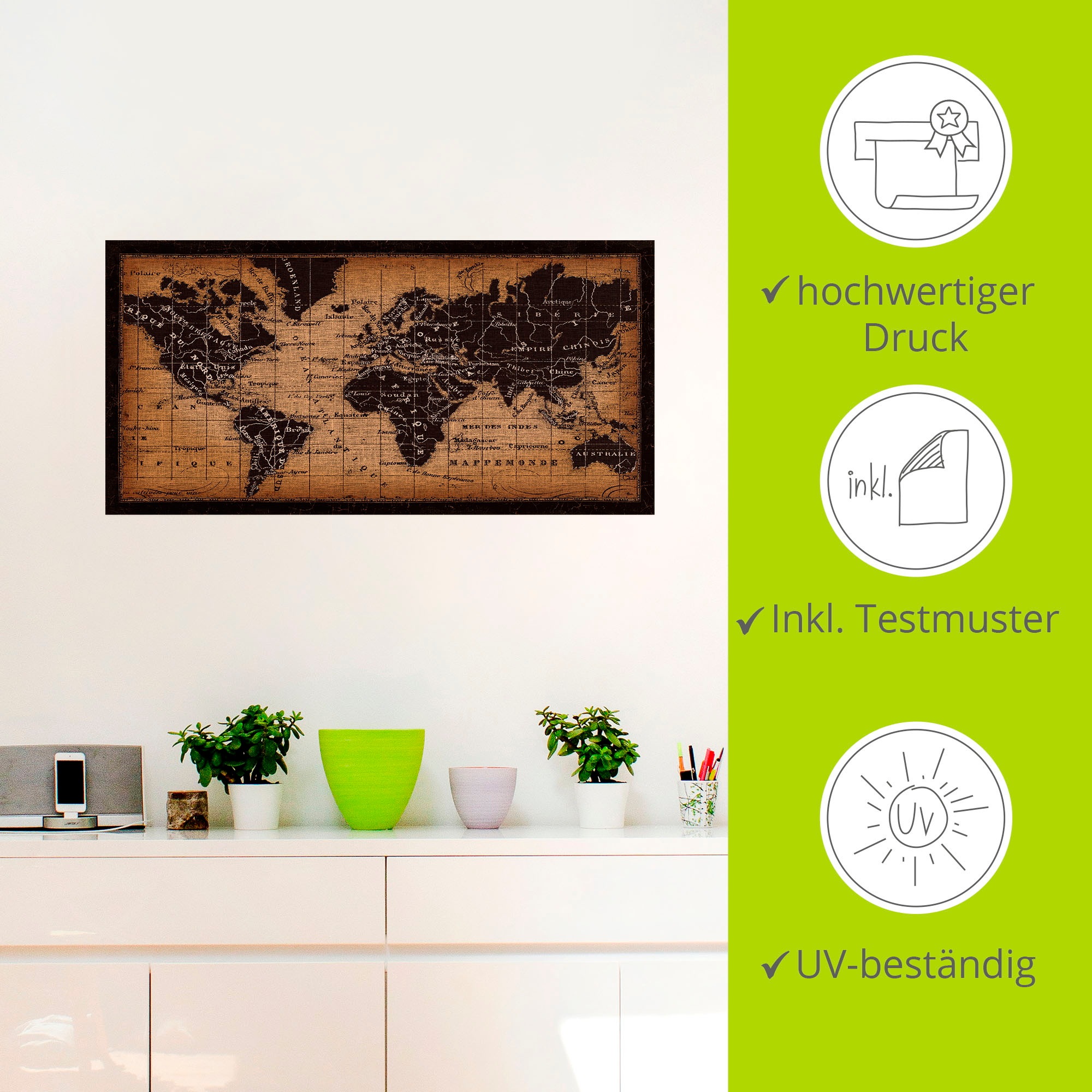 Artland Wandbild »Alte Weltkarte«, Landkarten, (1 St.), als Leinwandbild, Poster, Wandaufkleber in verschied. Größen