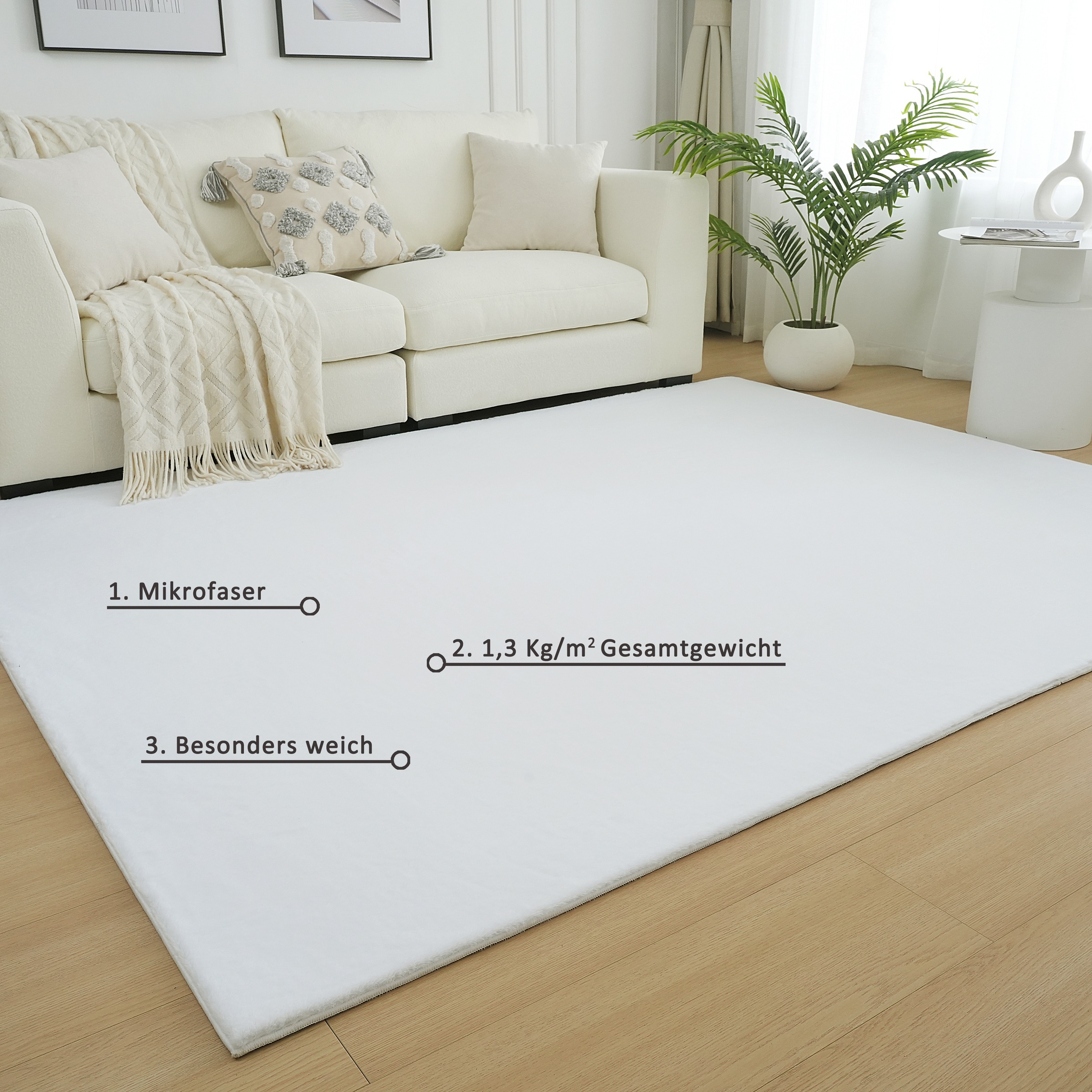 Fellteppich OTTO HOME "Balu, Kunstfellteppich, Modern, Langflor Teppich" Gr. 3, weiß, B:120cm H:20mm L:180cm, Kunstfaser, Teppiche, Fellteppich, Kaninchenfell-Haptik, kuschelig, weich, Wohnzimmer, Schlafzimmer 3