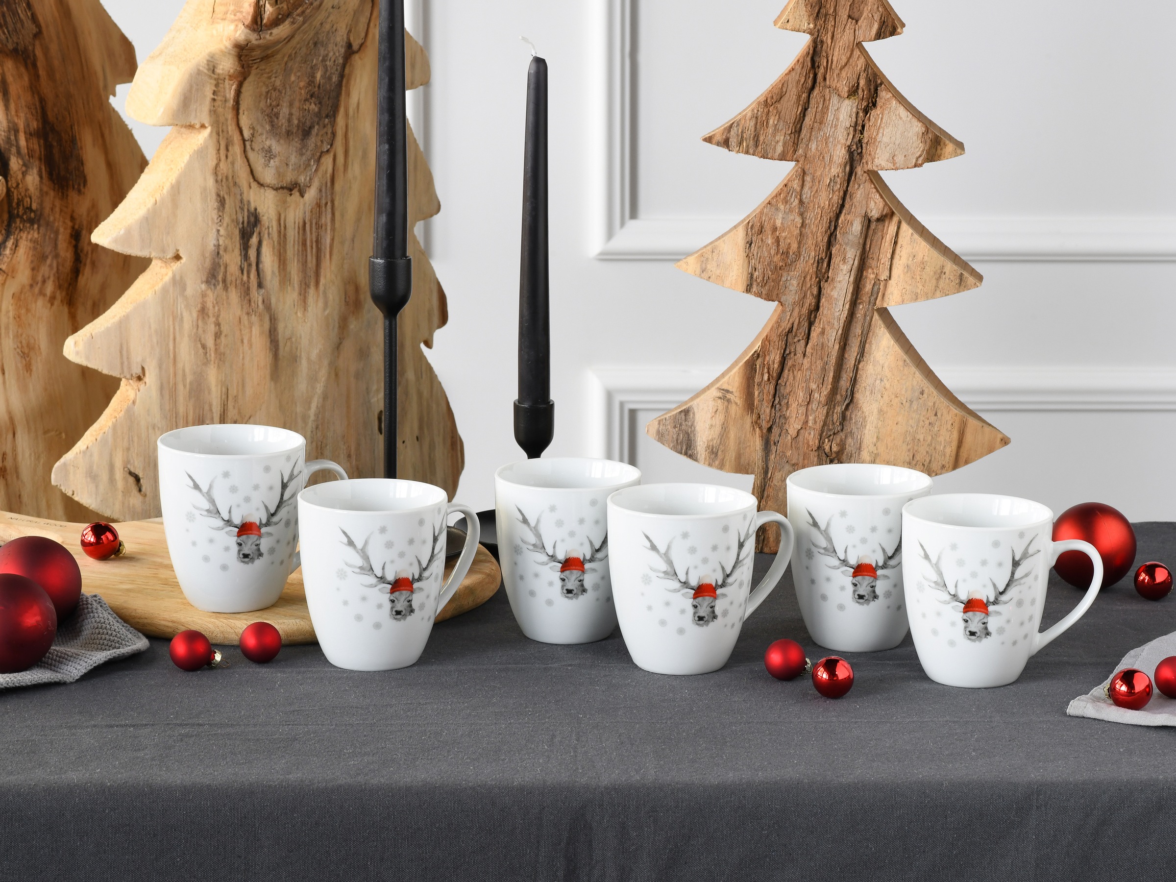 CreaTable Becher »Hirsch, Kaffeebecher, 6-tlg.«, (Set, 6 tlg.), Winterdekor, Hirschmotiv