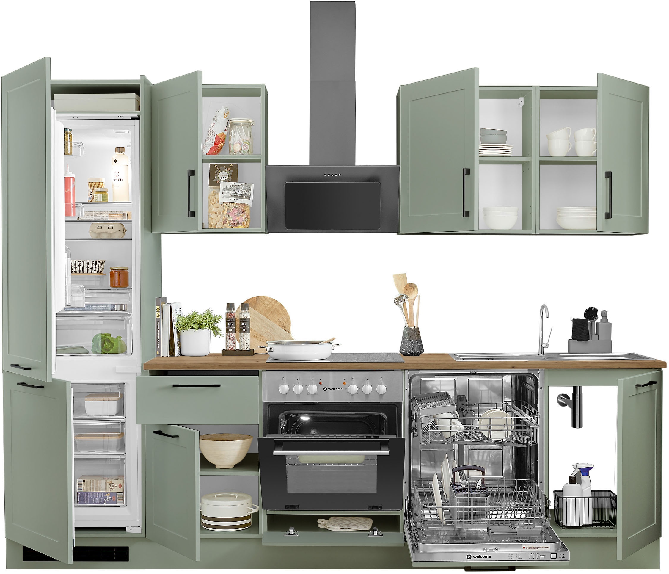 BASIC by Balculina Küchenzeile »Marsi«, Breite 280 cm, wahlweise mit E-Geräten, mit Soft-Close-Funktion