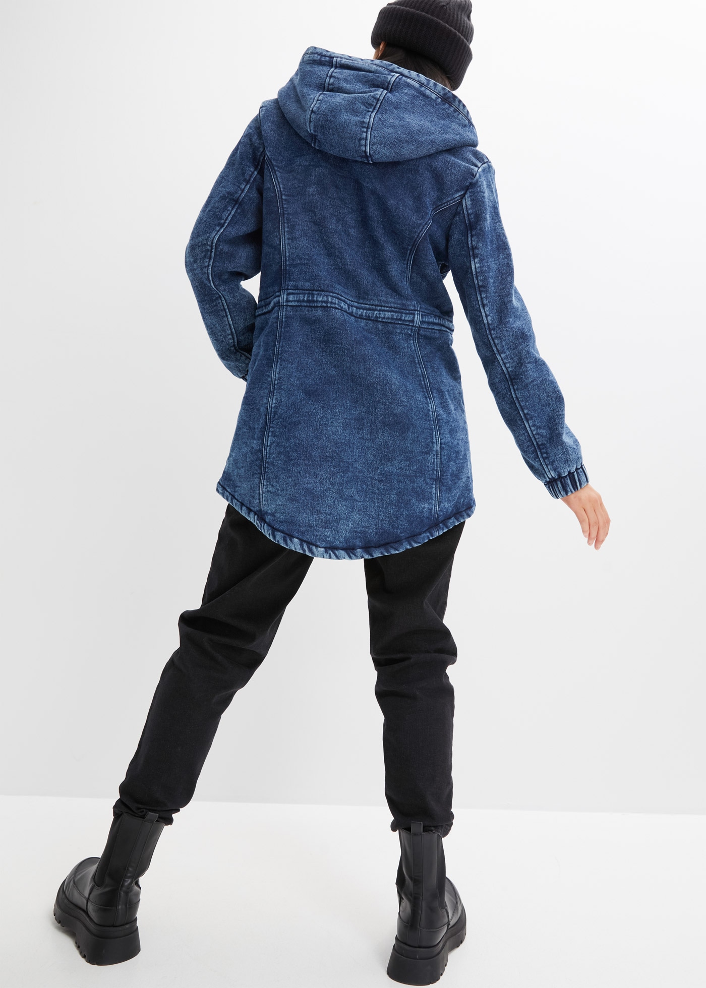 bonprix Parka mit Kapuze Jeans-Parka mit Teddyfell