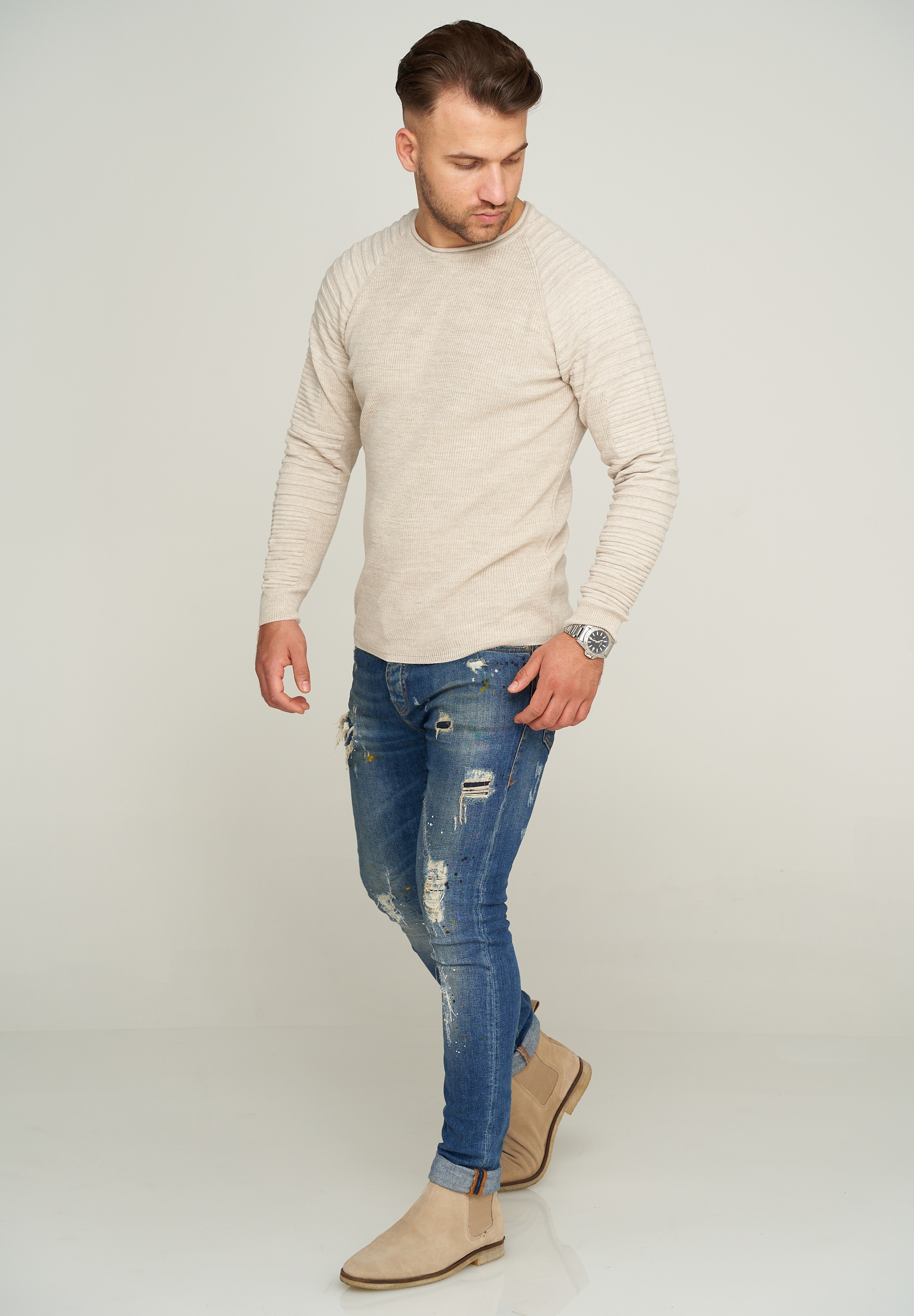 behype Strickpullover »MKstep91«, mit Biker-Steppung