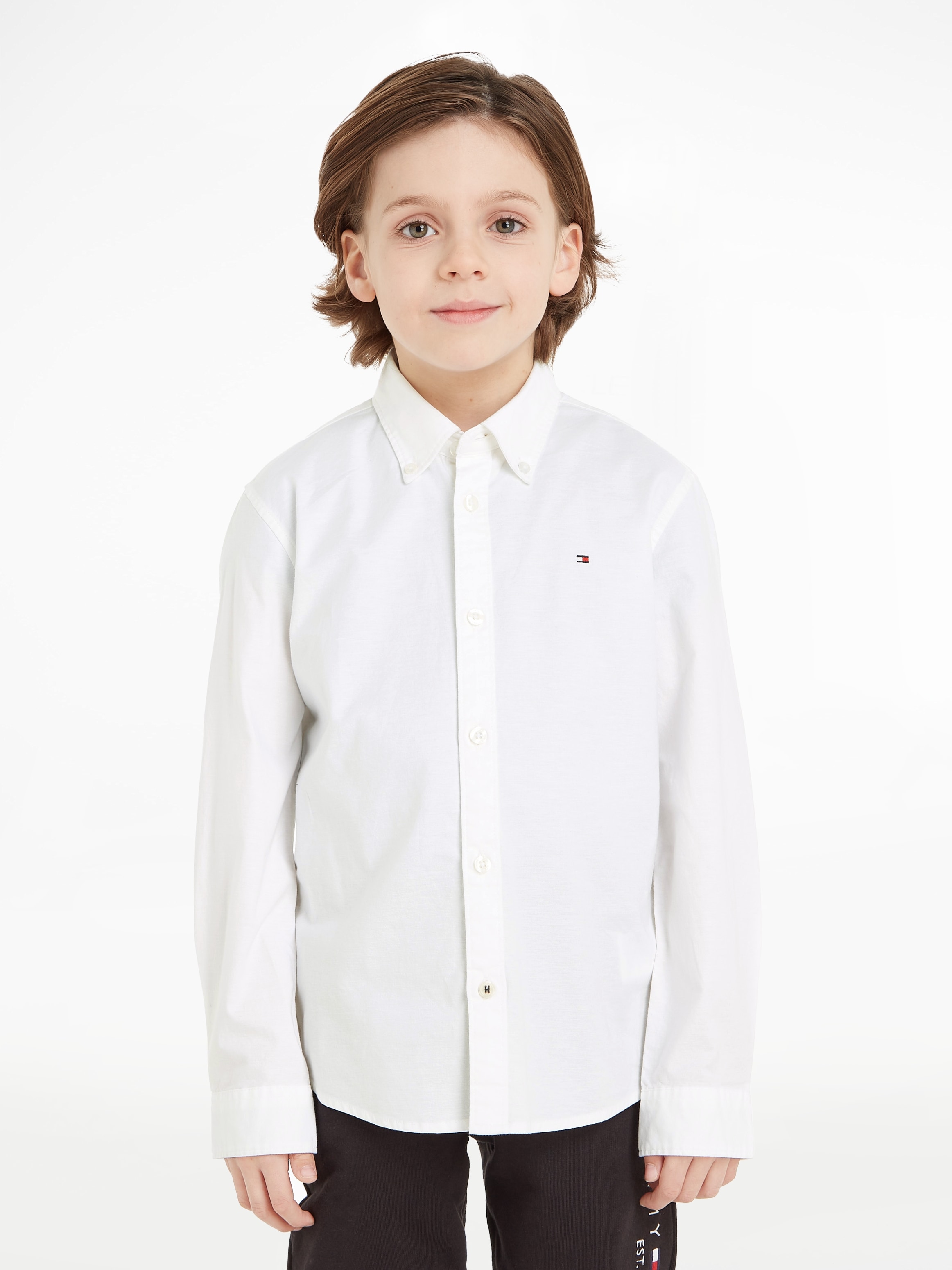 Tommy Hilfiger Langarmhemd »BOYS STRETCH OXFORD SHIRT L/S«, Kinder bis 16 Jahre, Button-down-Kragen, Langarm, Logo-Flag