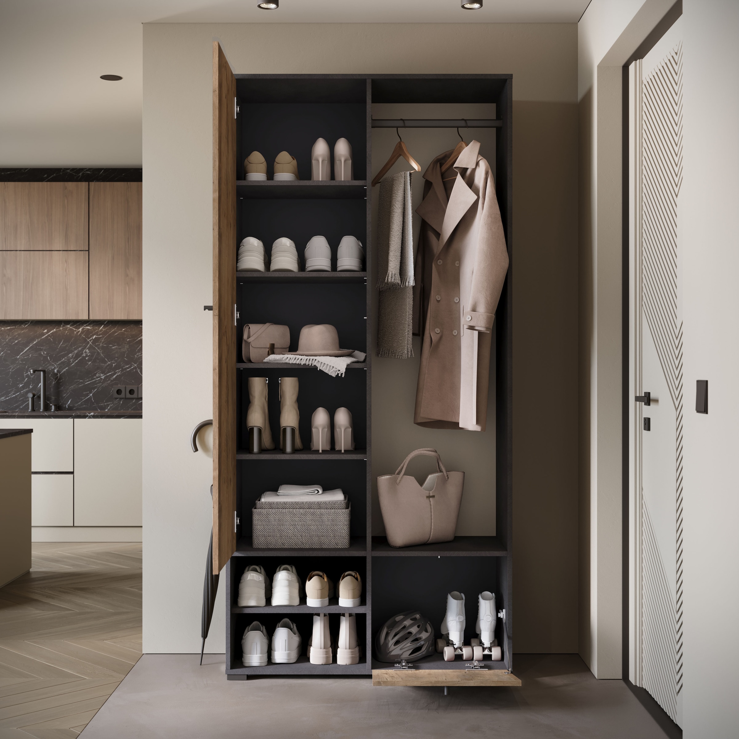 INOSIGN Garderobenschrank »DINO Kompaktgarderobe, Garderoben-Set DINO«, Mit Spiegel und Kleiderstange, 90 cm breit, Türanschlag wechselbar