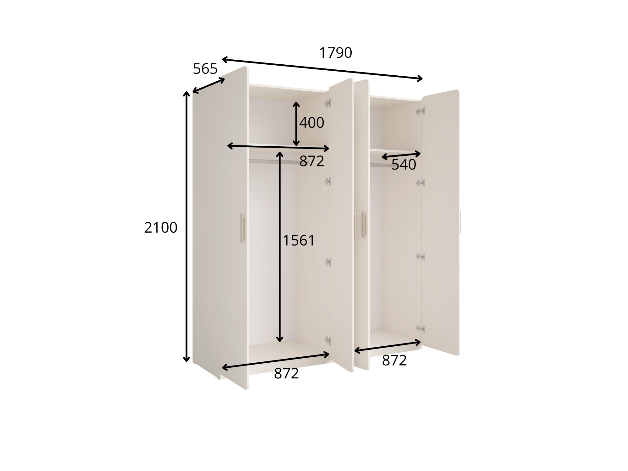 Home affaire Kleiderschrank »CLAREI mit 2 Einlegeböden, 2 Kleiderstangen, Maße B/H/T 179/210/60,5cm«, Garderobe mit 4 Drehtüren und goldenen Kunststoffgriffen