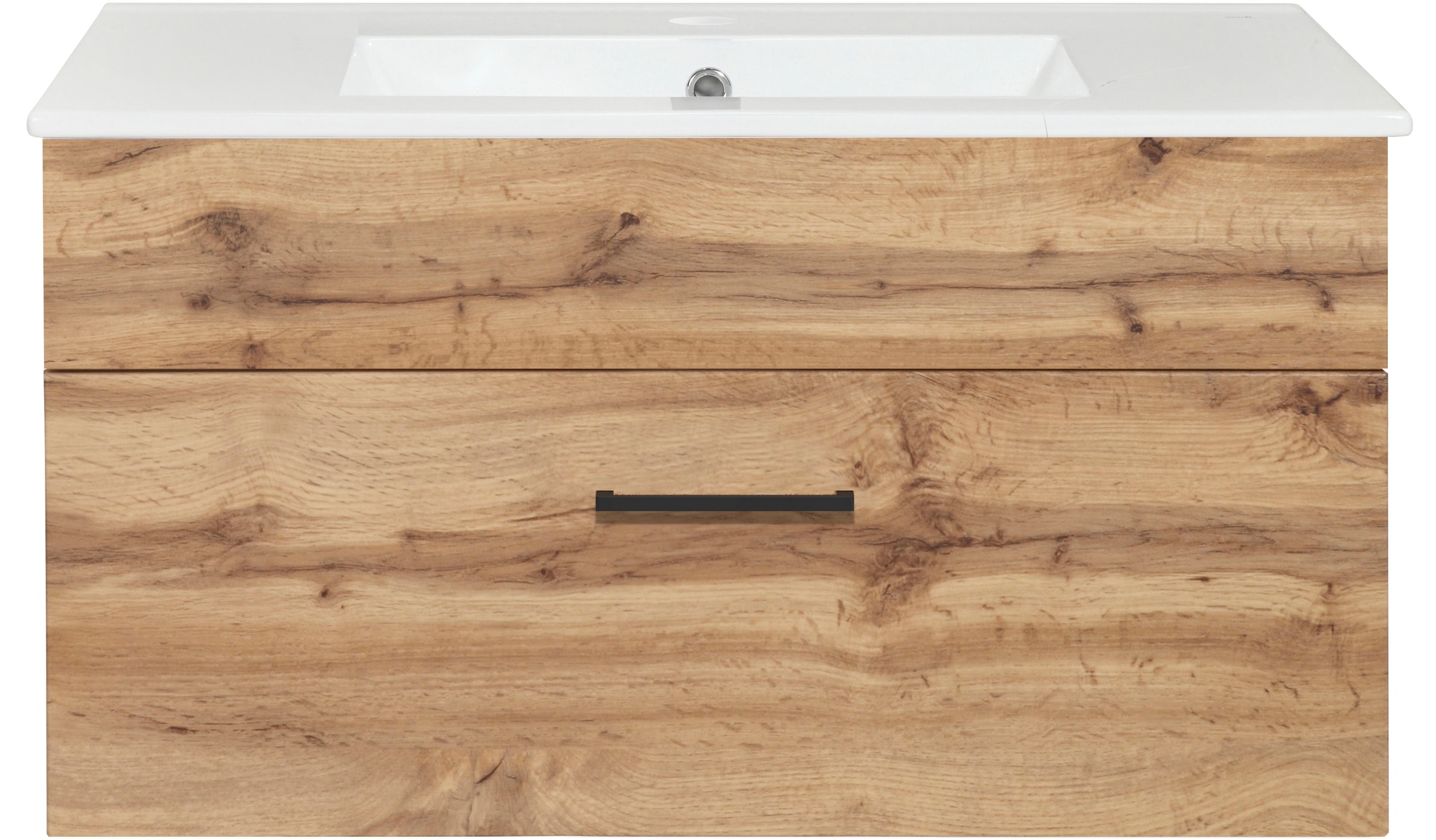 welltime Waschtisch »Trento Light mit Keramik-Auflagebecken«, 1 feste Blende und 1 Auszug, Breite: 81cm, Wotaneiche