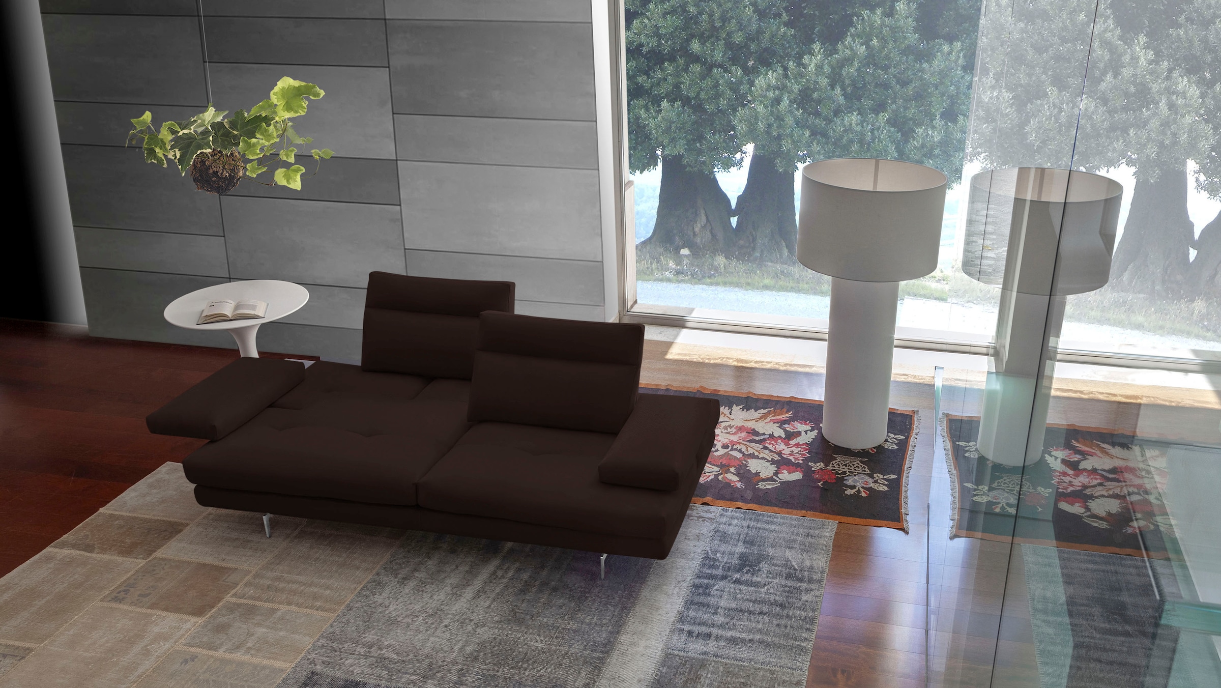 CALIA ITALIA 3-Sitzer "Toby Wing, 208 cm breit, Designsofa mit hohem Sitzkomfort" inklusive Sitztiefenverstellung, Füße in Chrom glänzend