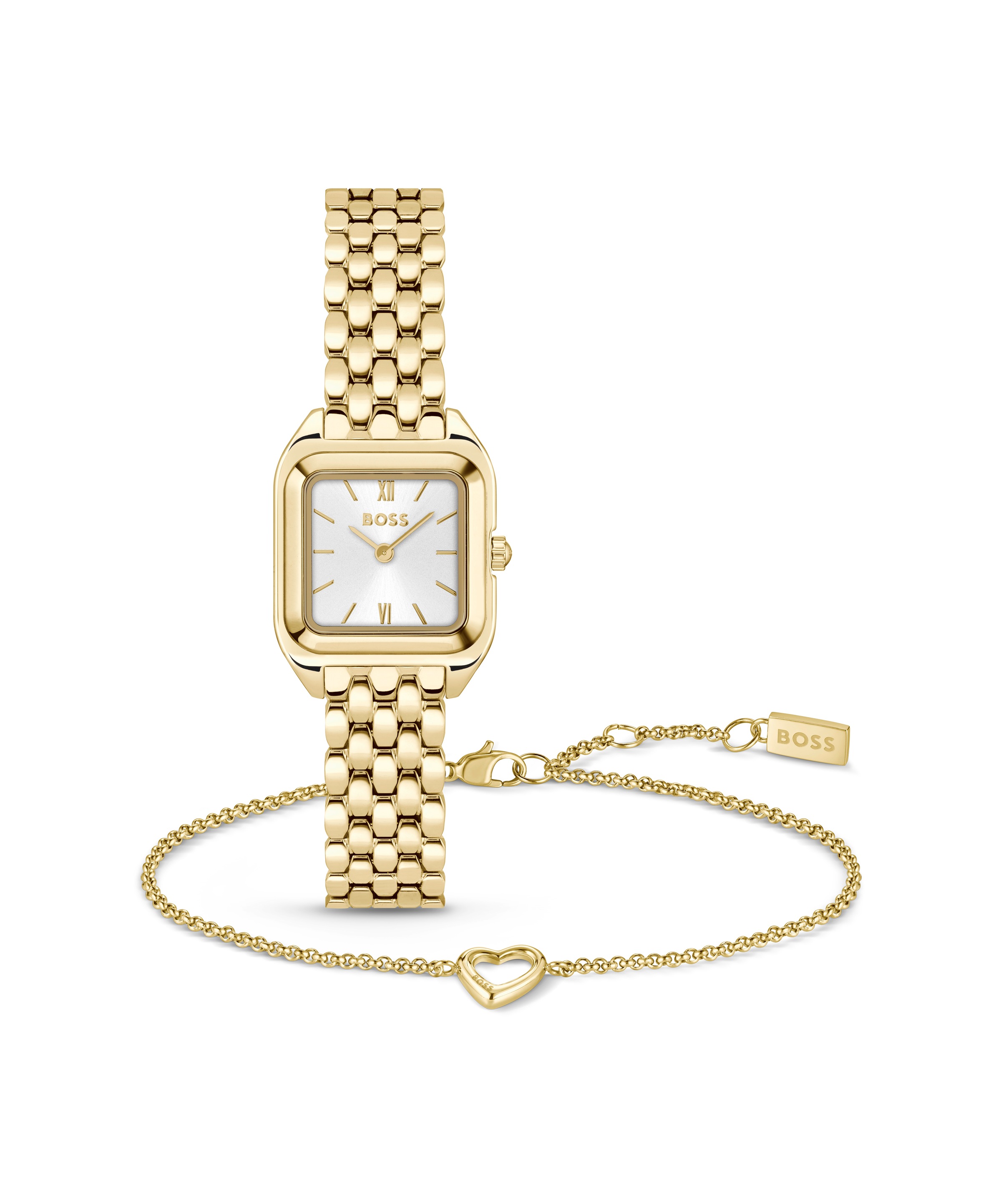 BOSS Quarzuhr »Mae Petite Giftset« Armbanduhr, Damenuhr, Edelstahlarmband, Ideal auch als Geschenk