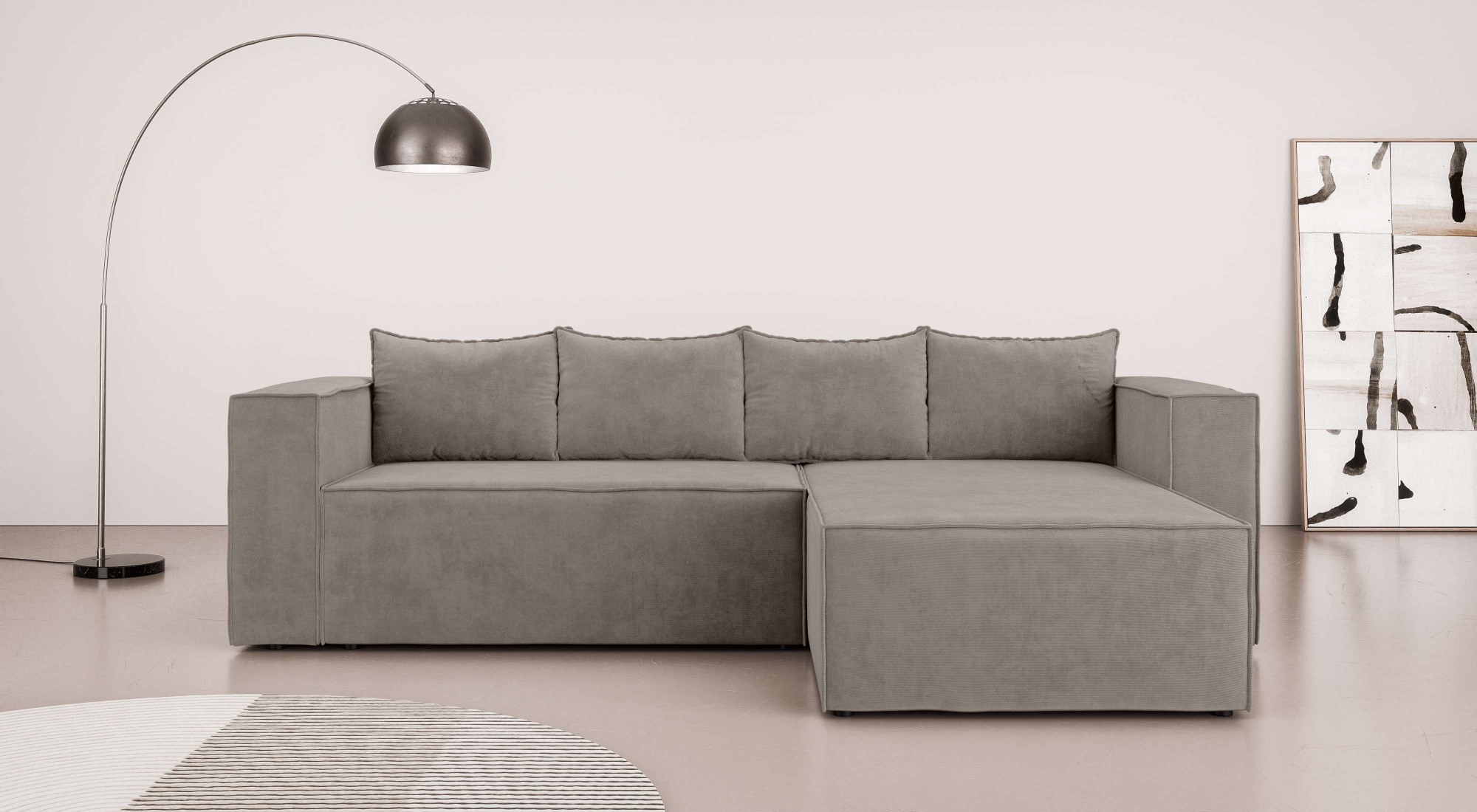 INOSIGN Ecksofa »LINCOLNVILLE mit Bettfunktion und Bettkasten, Maße B/H/T 244/76/150 cm«, L-Form mit Wellenunterfederung, Recamiere beidseitig montierbar