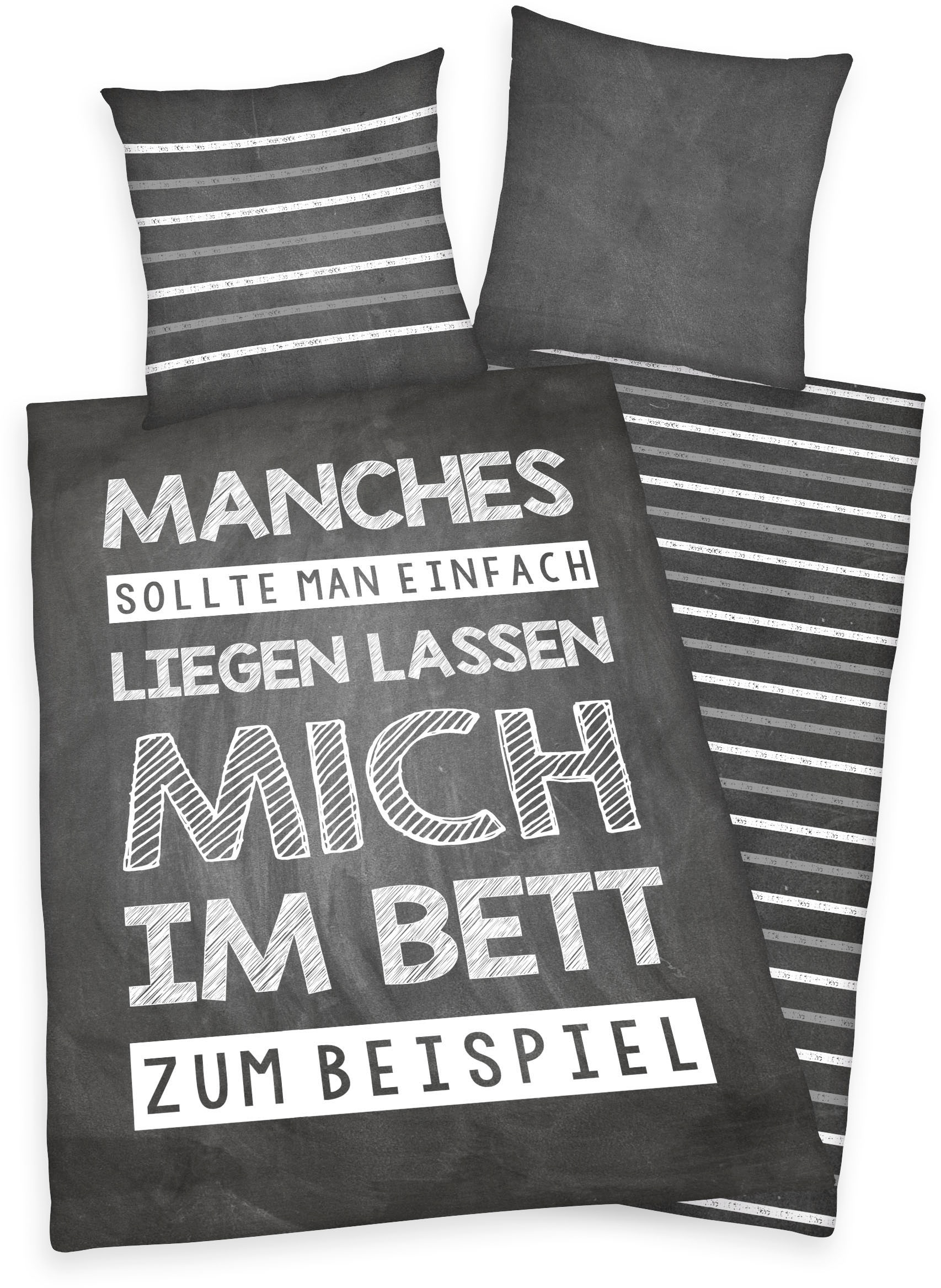 Herding Young Collection Wendebettwäsche »"Manches sollte man einfach liegen lassen ..." in Renforce Qualität, 100% Baumwolle, Bett- und Kopfkissenbezug mit Reißverschluss, Winter-und Sommerbettwäsche, Kinder-und Jugendbettwäsche«, (2 tlg.)