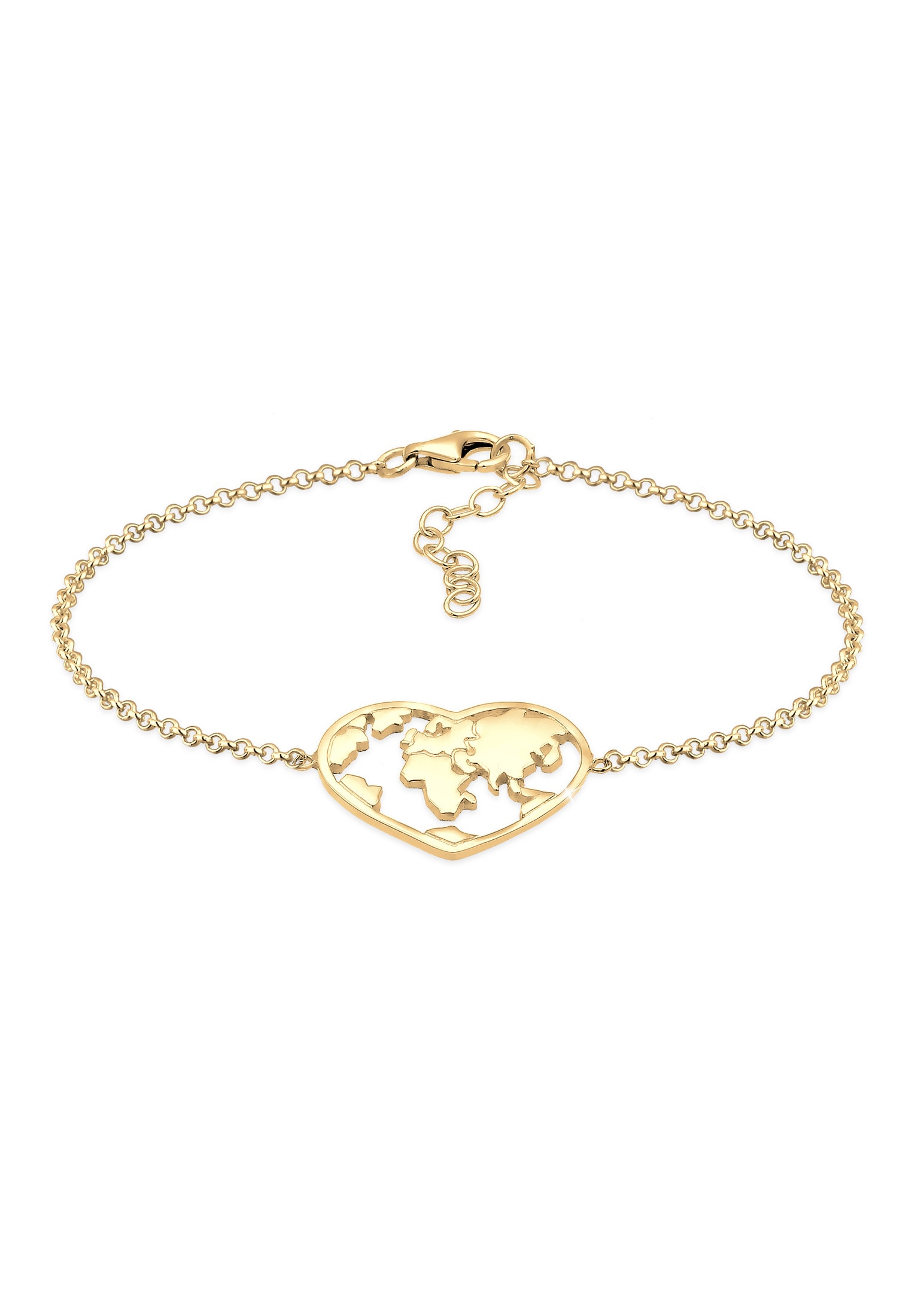 ELLI Damen Armband "Globus Herz 925 Sterling Silber", 16cm, ohne Stein, Silber 925 (Sterlingsilber), gold, Silber 925 (Sterlingsilber), Armbänder