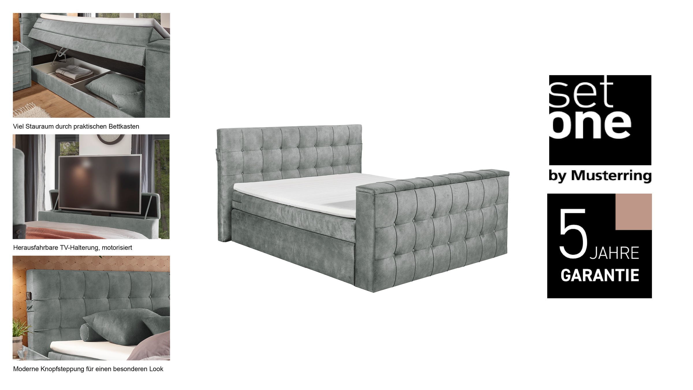 Thumbnail - set one by Musterring Boxspringbett "Richmond" versenkbarer TV- Halterung mit Fernbedienung