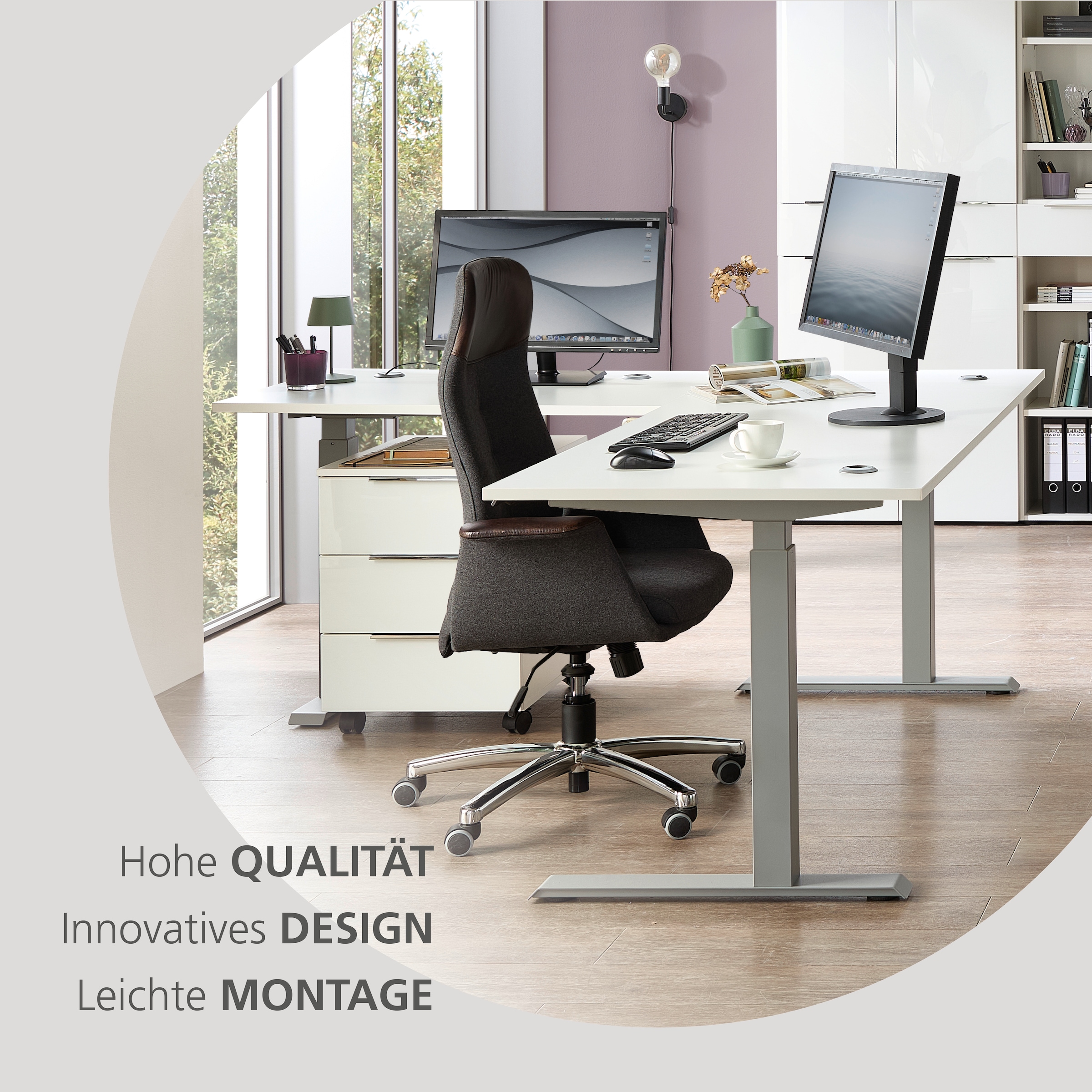 Innostyle Schreibtisch »Schreibtisch Santorin, 185/72/173 cm ( B/H/T)« 1 Stk. tlg. mit motor. Höhenverst. (72-120 cm) mit Memory-Funkt., li/re montierbar