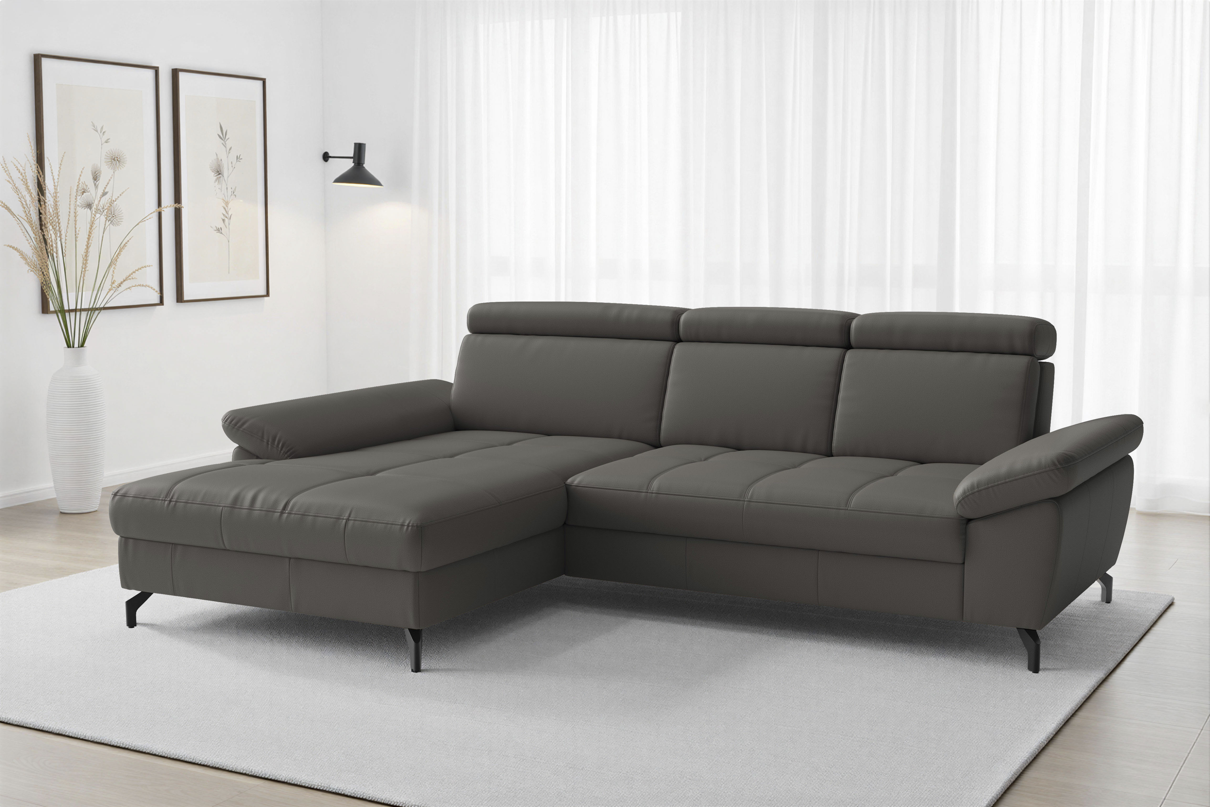 sit&more "Vanity L-Form, Leder, B: 264 cm, mit Sitz-, Kopf u. Armteilverstellung" Couch optional mit Schlaffunktion & Bettkasten, in Leder