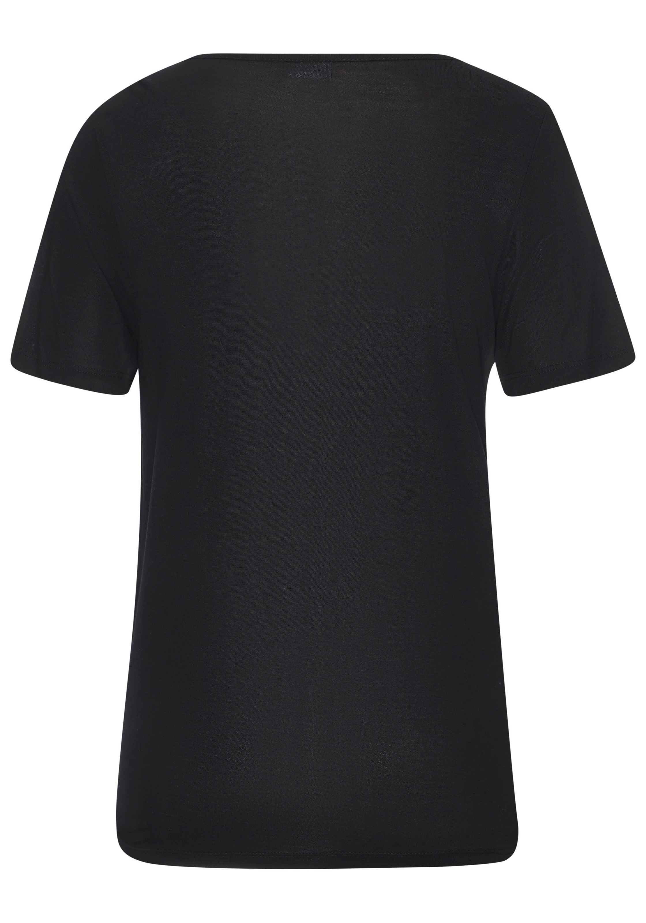 Kurzarmshirt LASCANA, Damen, Gr. 32/34, blau (schwarz weiß), Jersey, Obermaterial: 100% Viskose, unifarben mit Farbeinsatz, figurumspielend, Rundhals, Shirts, in zweilagiger Optik und tiefem Rundhals-Ausschnitt 3