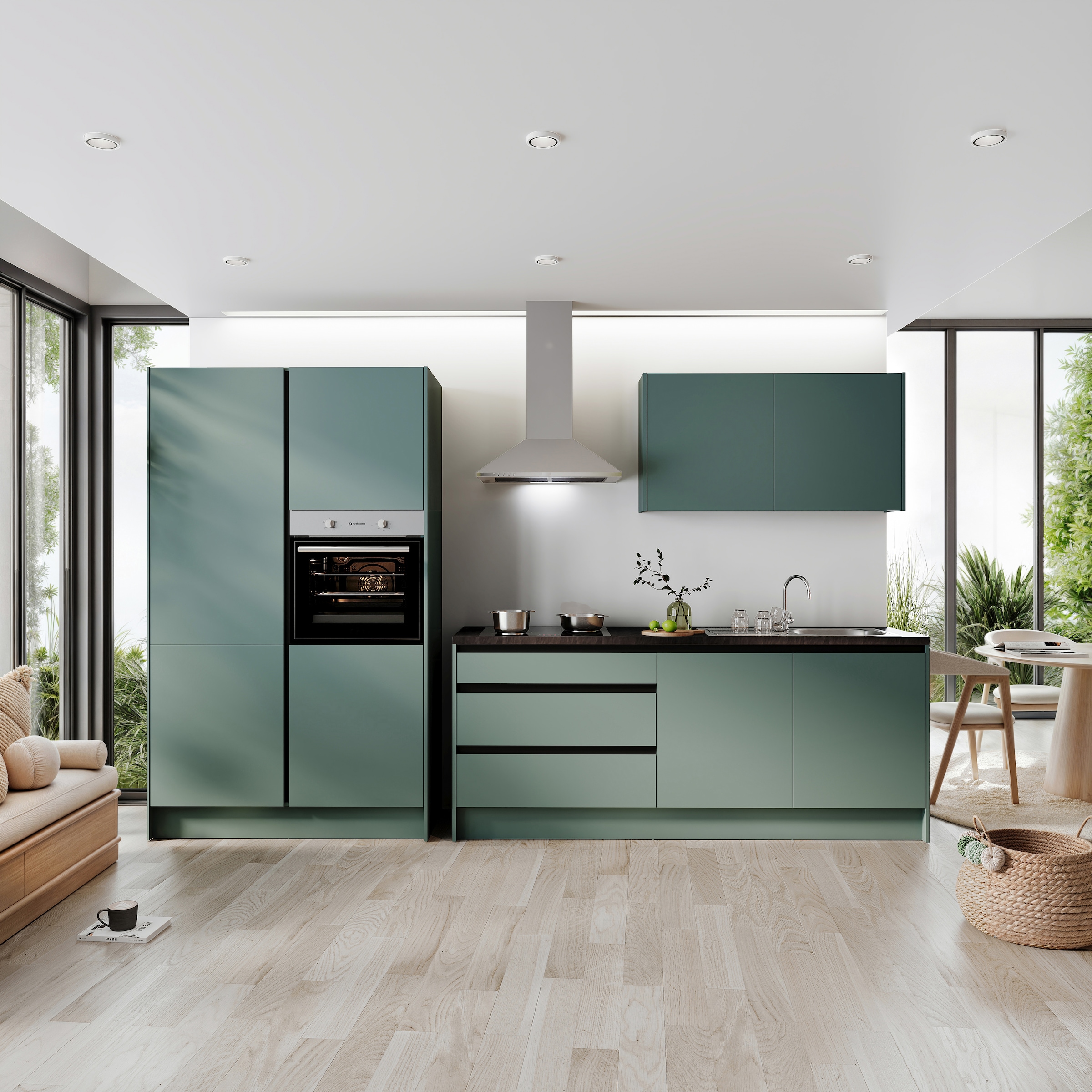 BASIC by Balculina Küchenzeile »Isis B/T/H 335x60x210 cm« Breite 273 cm, wahlweise mit E-Geräten und Induktionskochfeld