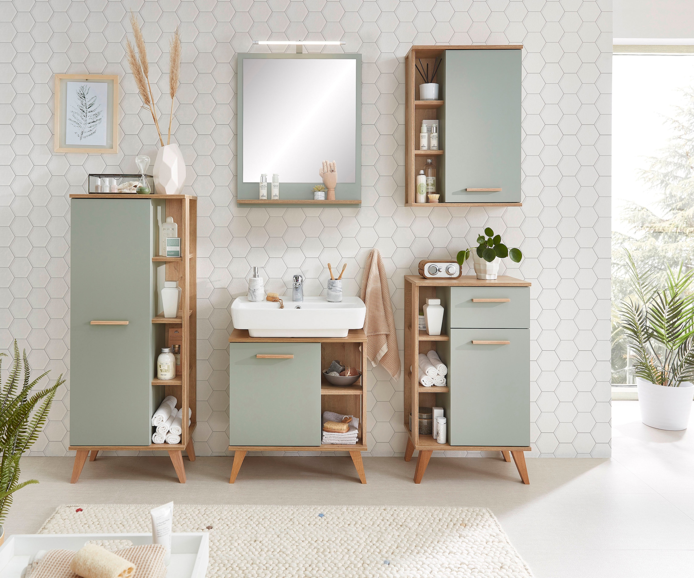 Saphir Unterschrank »Quickset Badschrank mit 1 Schublade, 1 Tür, seitlichen Ablagen«, Badezimmer-Unterschrank inkl. Türdämpfer, 50,5 cm breit