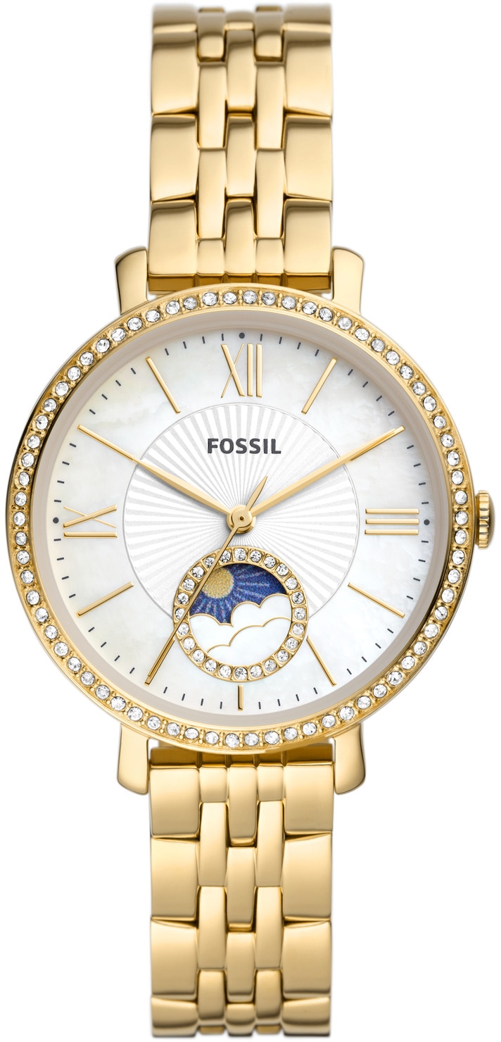 Fossil Quarzuhr »JACQUELINE, ES5167«, Armbanduhr, Damenuhr, Perlmutt-Zifferblatt, Mondphase
