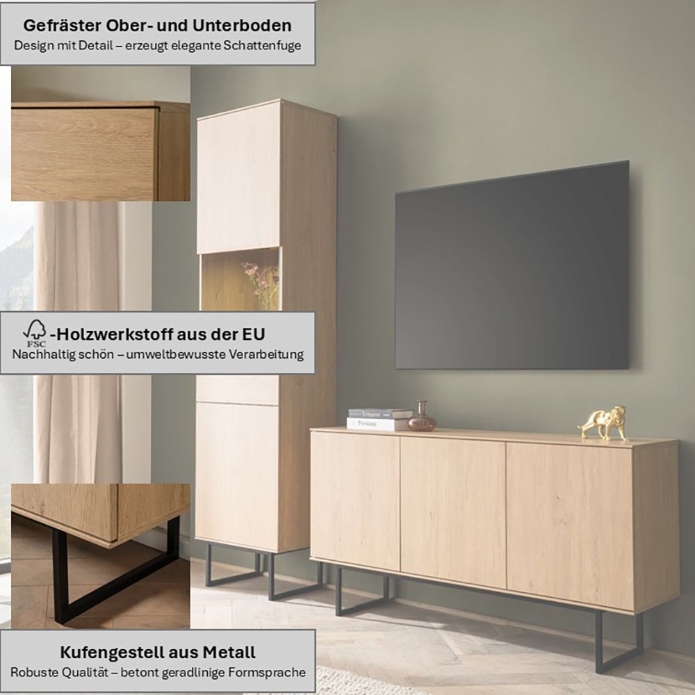 Thumbnail - Home affaire Wohnwand "Lund, moderne Anbauwand, Wohnzimmer-Set in Stone Oak" 2 Stk. tlg.