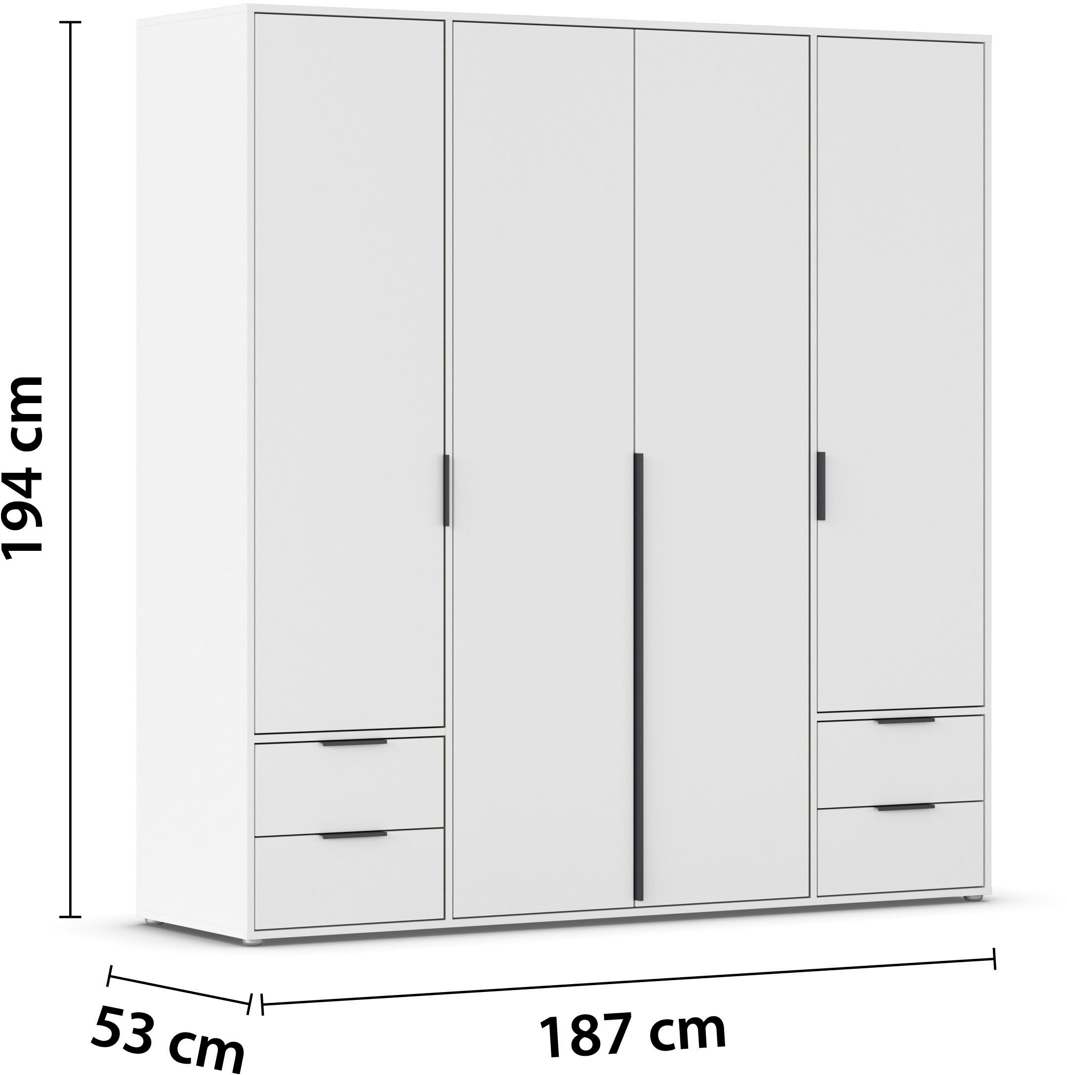 rauch Drehtürenschrank »Kleiderschrank Schrank Garderobe Wäscheschrank NAGATA viel Stauraum«, (in 3 verschiedenen Ausstattungen BASIC/CLASSIC/PREMIUM), mit Schubladen sowie Stangengriffen TOPSELLER MADE IN GERMANY