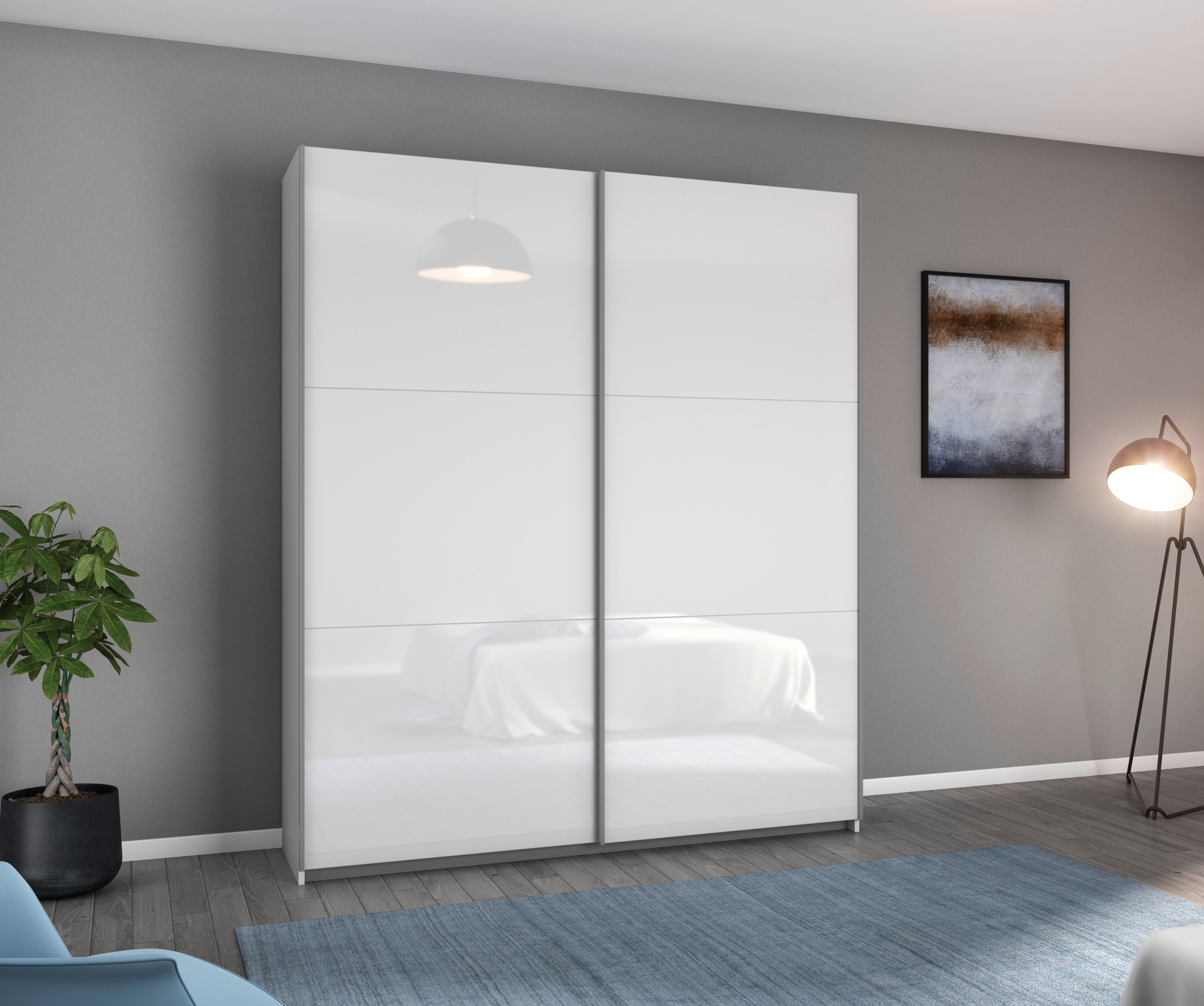 rauch Schwebetürenschrank "AURELIO Kleiderschrank Garderobe" 3 Ausstattungen BASIC/CLASSIC/PREMIUM (inkl. SOFT-CLOSE-FUNKTION), 3 verschiedene Ausstattungsvarianten Griffe aus Metall MADE IN GERMANY