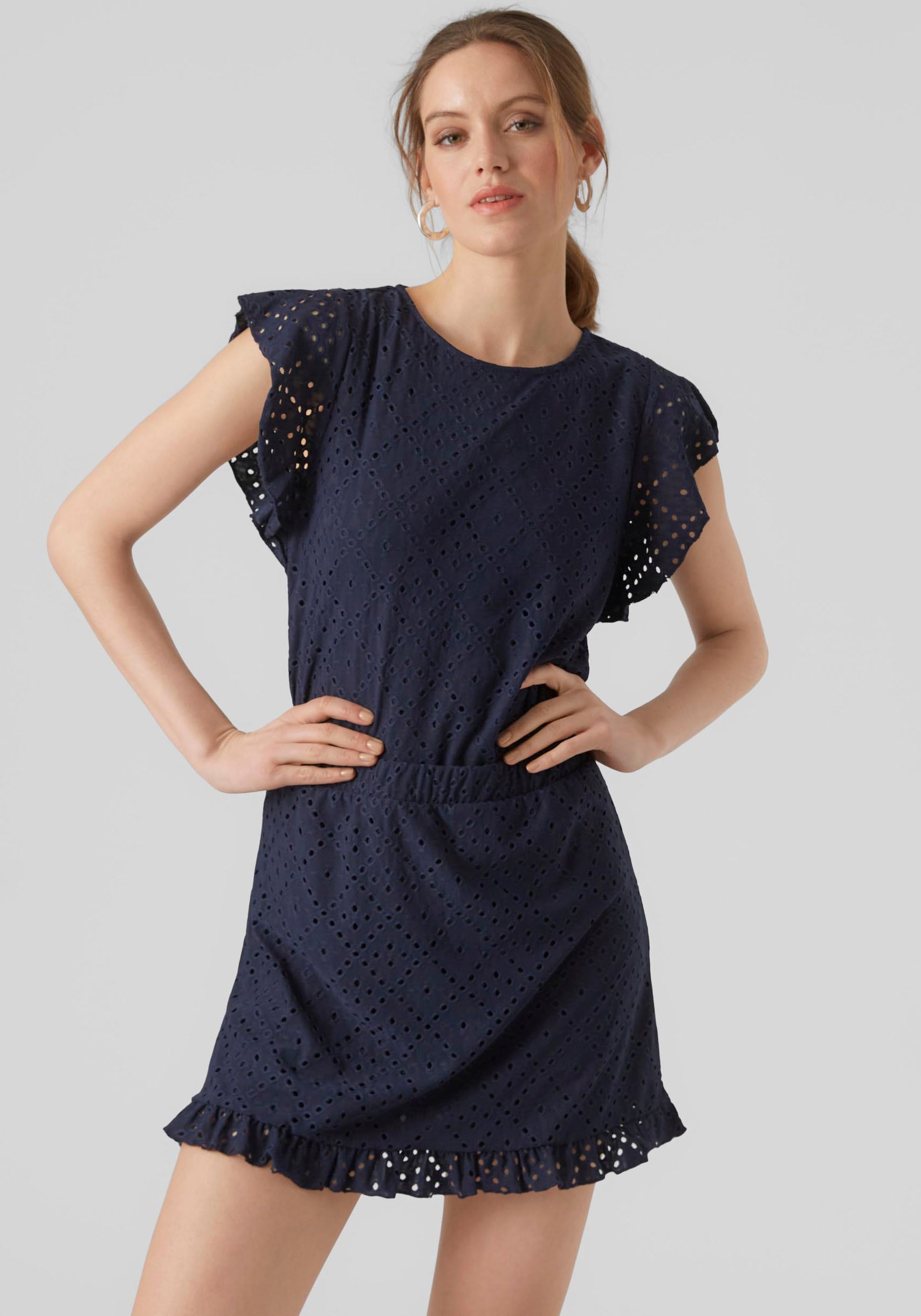 Vero Moda Rundhalsshirt "VMTASSA SL FRILL TOP NOOS" Materialmix, loose fit günstig online kaufen