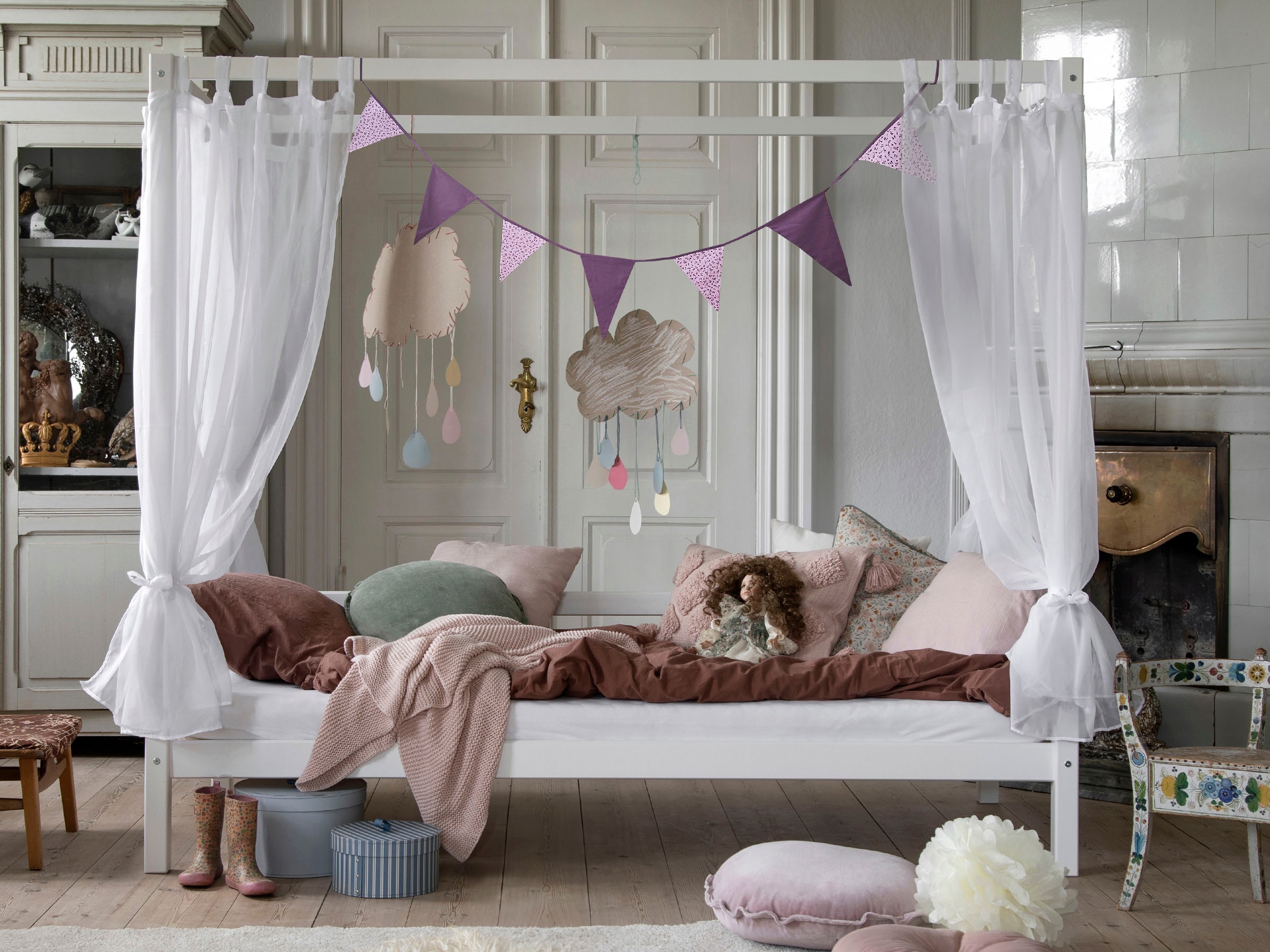 Hoppekids Kinderbett "ECO Dream", (3 tlg., Bett, Himmeltextil und Wimpelket günstig online kaufen