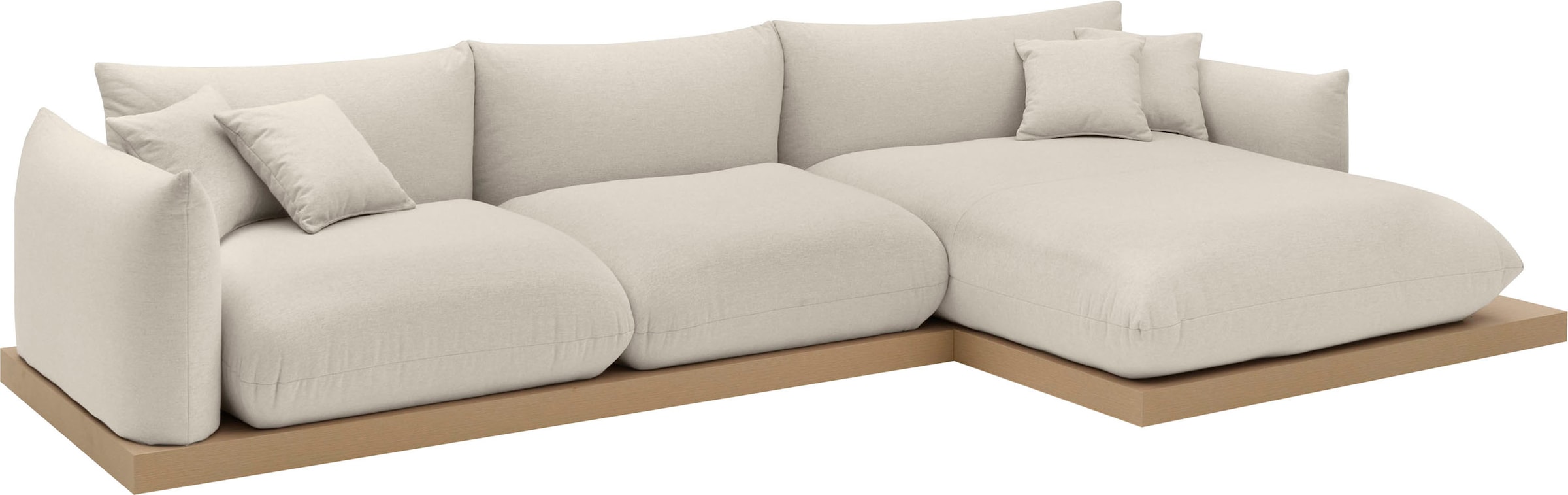 OTTO home Ecksofa »Kalix, Polsterecke mit kräftigem Holz-Plateau, moderne Couch in L-Form« wahlweise Recamiere links o. rechts, Strukturstoff, hoher Sitzkomfort