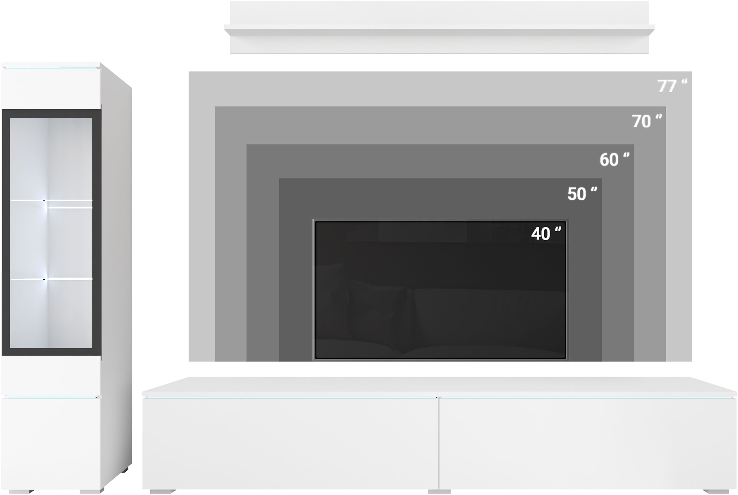INOSIGN Wohnwand »VERA I, Vitrinen Türanschlag links/rechts wechselbar«, (Komplett-Set, 3 St.), Vitrine mit Verglasung, stehend und hängend, inklusive Beleuchtung