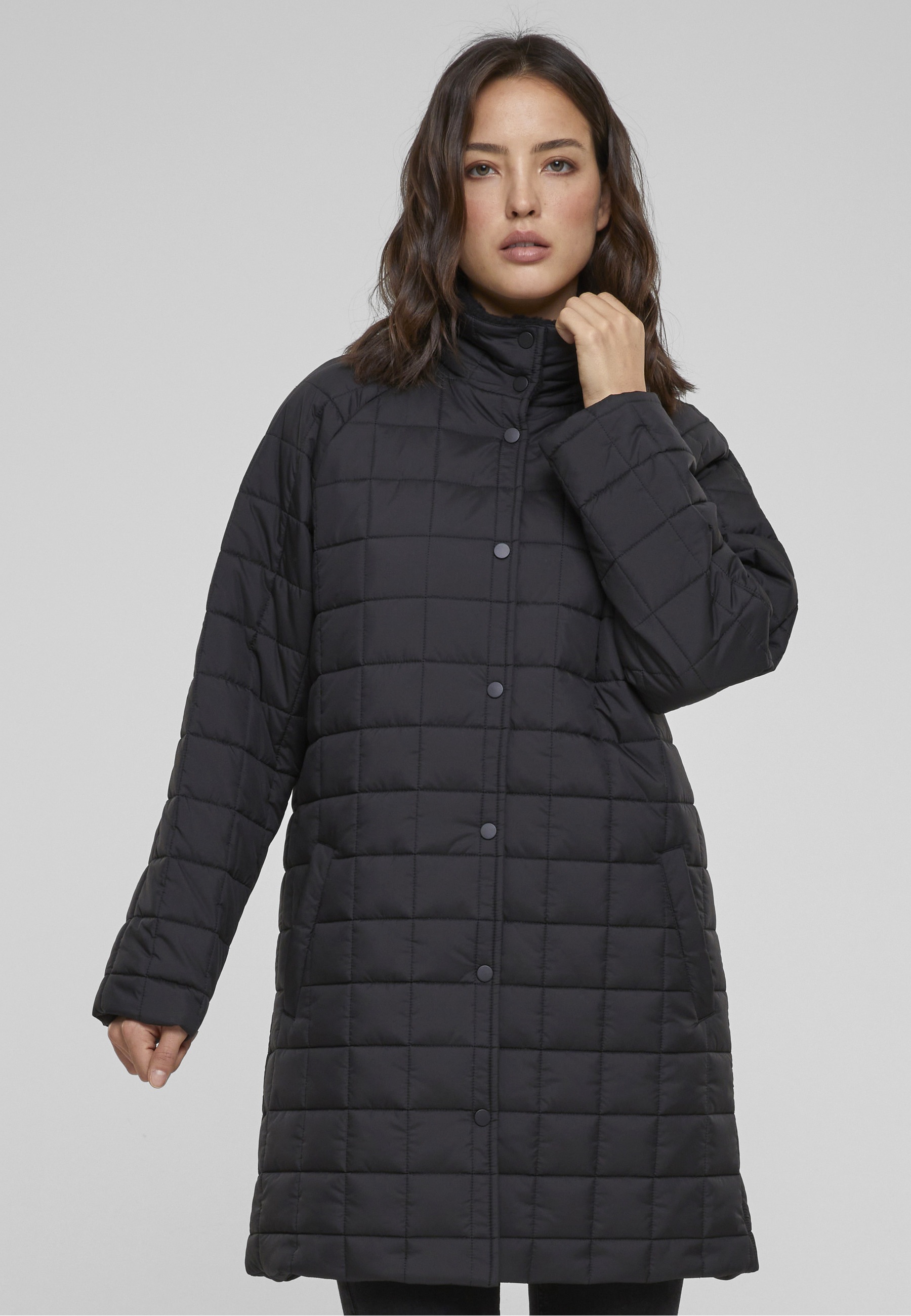 URBAN CLASSICS Winterjacke »Urban Classics Damen Ladies Quilted Coat« 1 Stk. tlg. ohne Kapuze