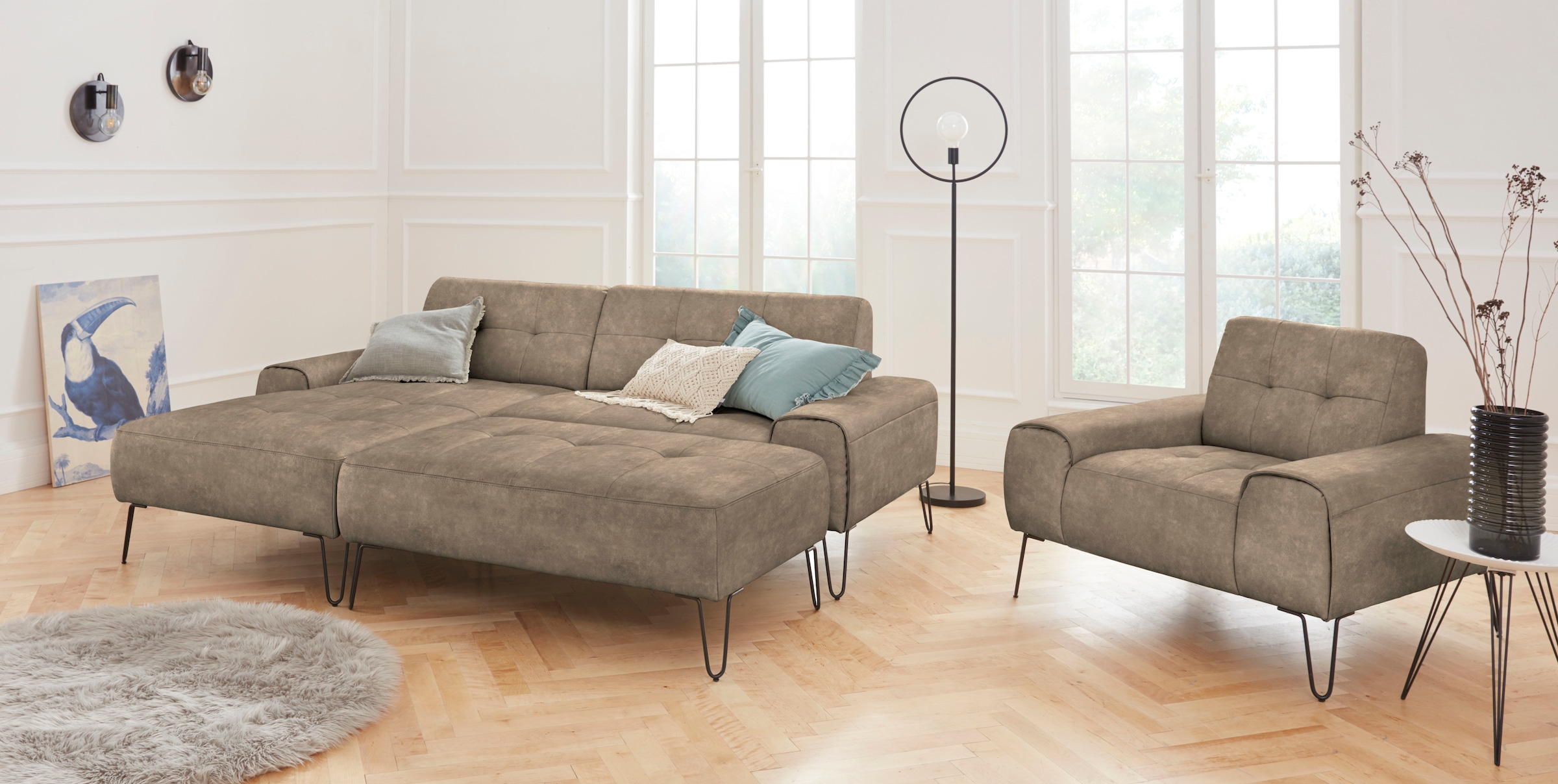 exxpo - sofa fashion Sessel »Taranto, Loungesessel mit Designfuß, elegant und bequem, Clubsessel«, moderne Sitz- und Rückennähte