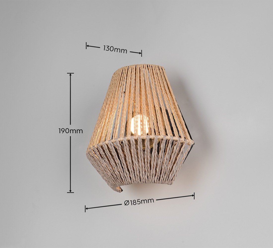 REALITY Leuchten LED Wandleuchte »LIRA, Akku Wandlampe, USB Ladeanschluss, 1,5W 140 Lumen 3000K warmweiß«, 1 flammig, Leuchtmittel LED-Board | LED fest integriert, Lampenschirm aus Papiergarn, Touchdimmer, max 8h Akkulaufzeit