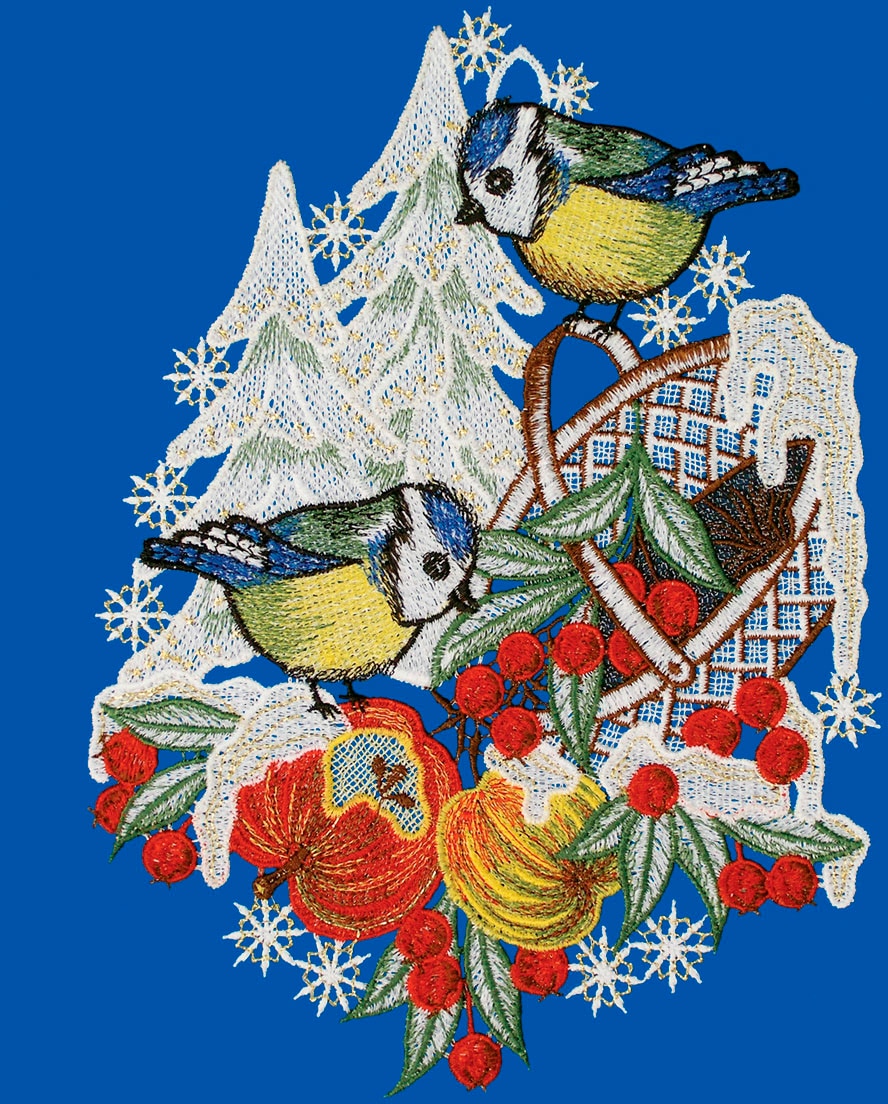 W. Reuter & Sohn - Plauener Spitze® Fensterbild »Wintermeisen«, Made in Germany