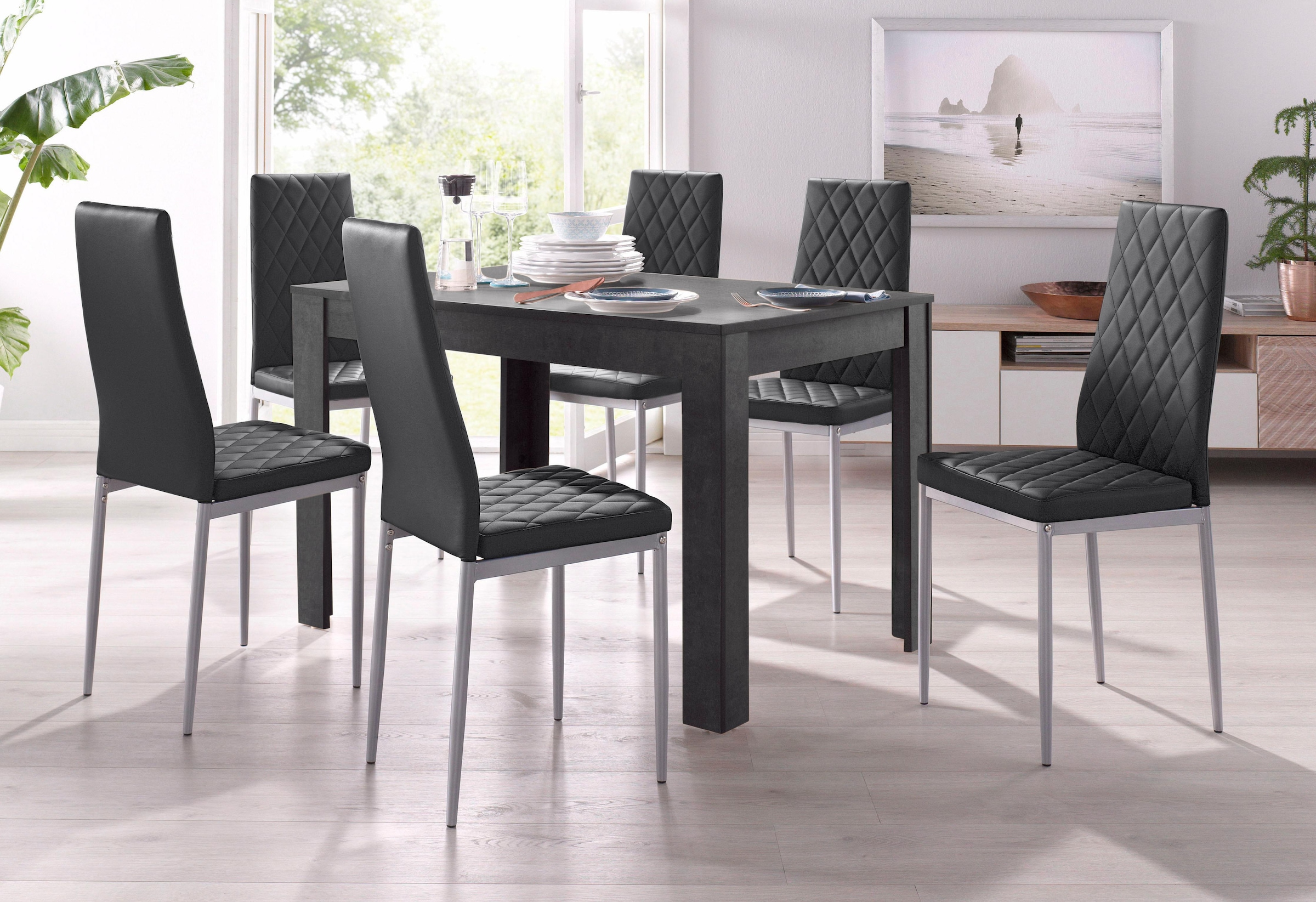 INOSIGN Essgruppe, (Set, 5 tlg.), 4 Stühle mit Tisch in schieferfarben, Breite 120 cm