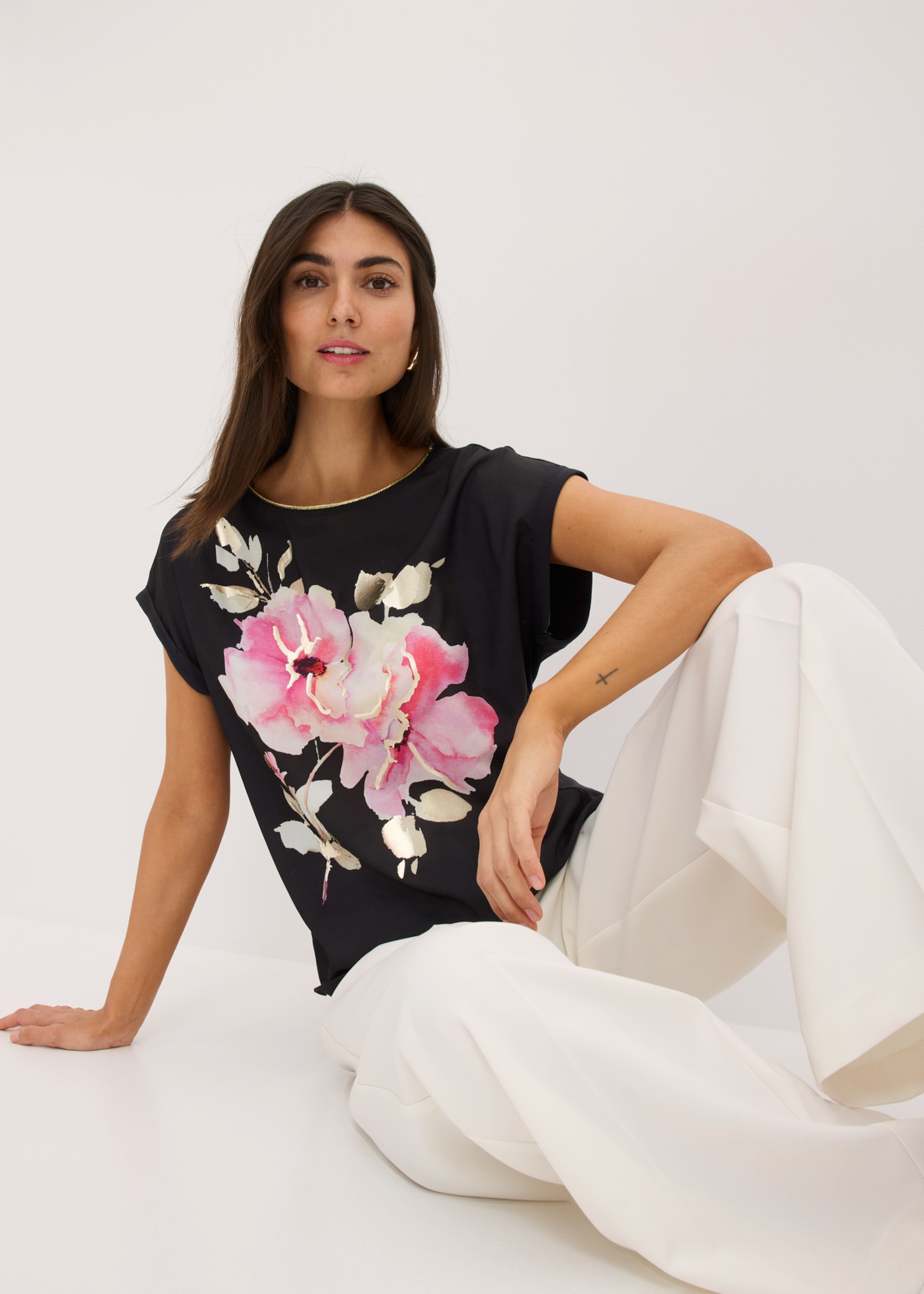 bonprix T-Shirt lockere Passform, mit Satin-Einsatz, ärmellos